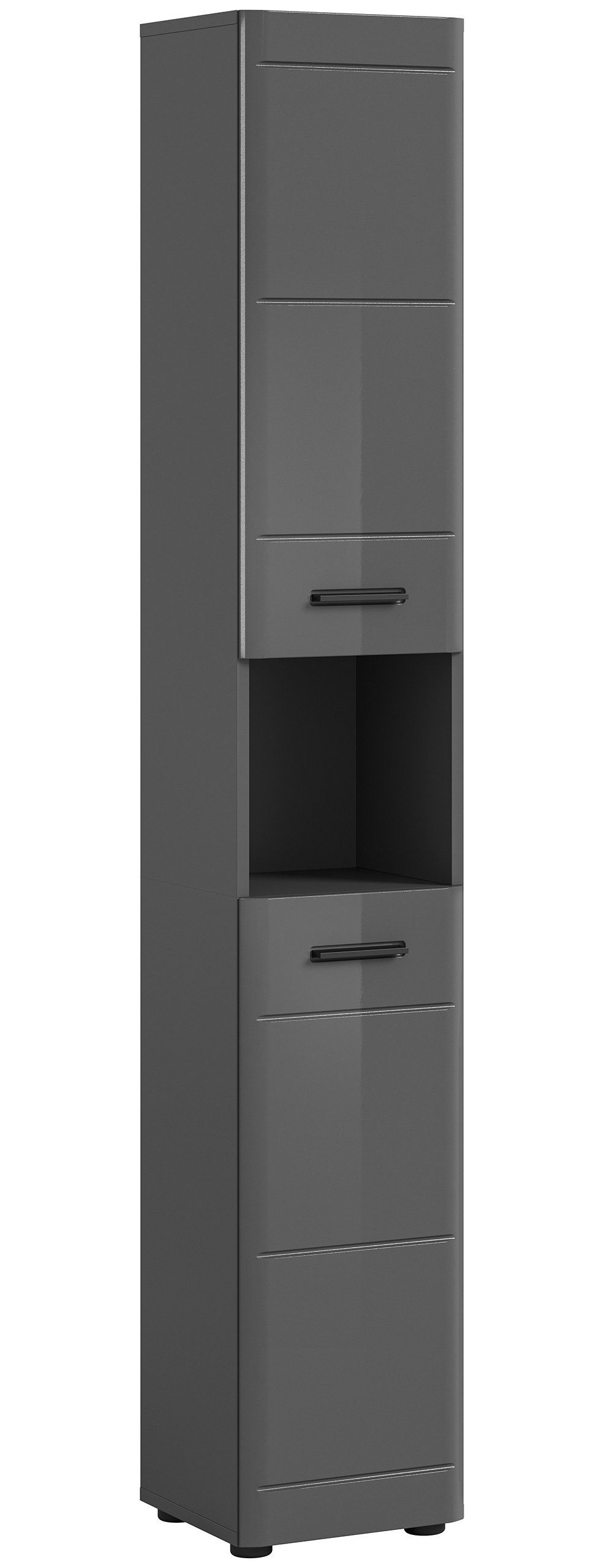 Newroom Hochschrank Grau 180 cm Hochschrank Grau Hochglanz Badezimmerschrank Schrank Modern Zeitlos...