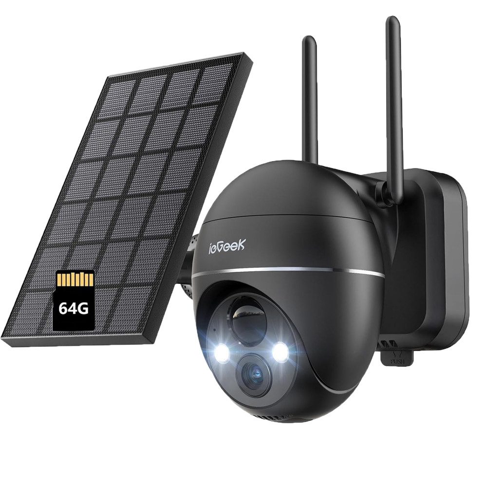 ieGeek Überwachungskamera 5MP FHD Überwachungskamera Aussen Akku Kabellose WLAN (Aussen, Außenbereich, außen, Alexa-kompatibel Außenkamera mit Solarpanel Wasserdichte, 1-tlg., WLAN Kamera PIR Bewegungserkennung FHD Nachtsicht, Licht-und Tonalarm 2-Wege-Audio 4DBi WLAN-Antenne)
