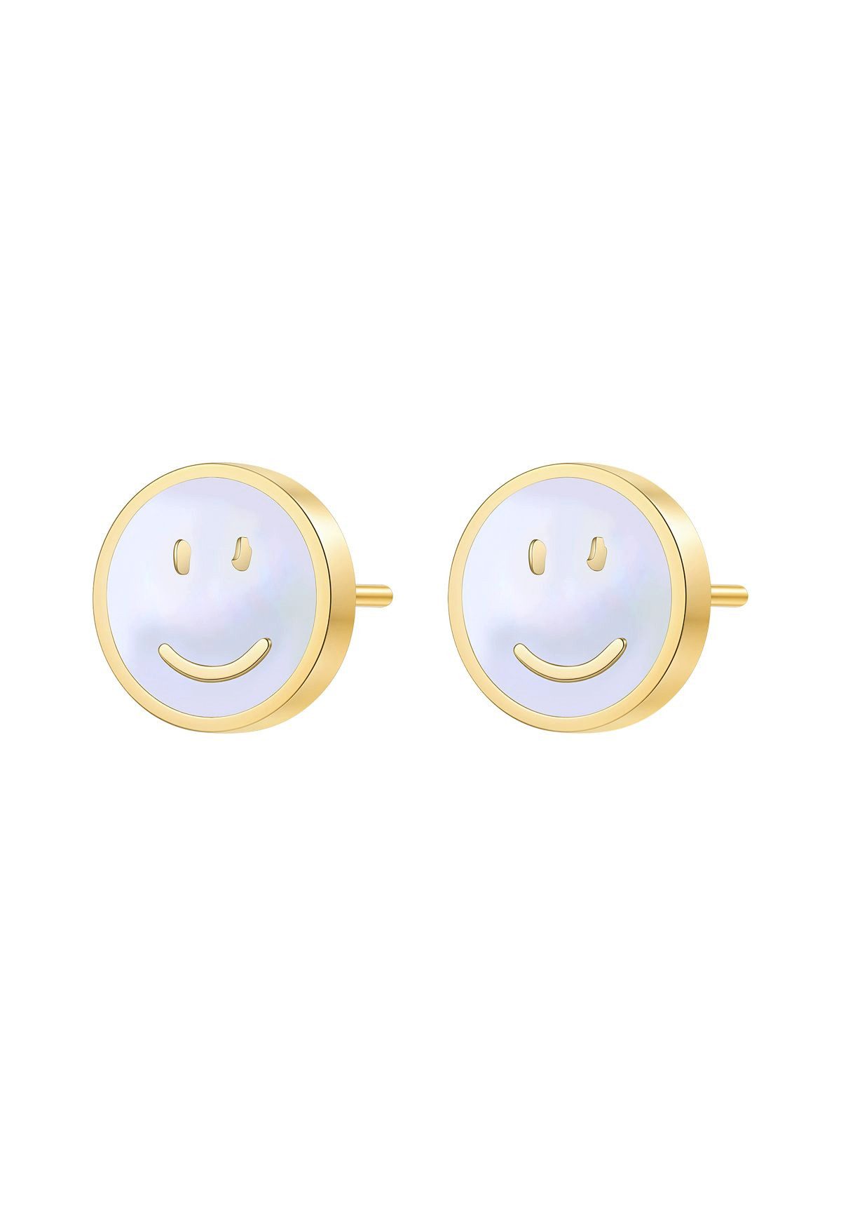Hey Happiness Paar Ohrstecker Smiley Gesicht, mit Muschel, Kleine Ohrringe Damen Edelstahl in Gold & Roségold, sommerlich