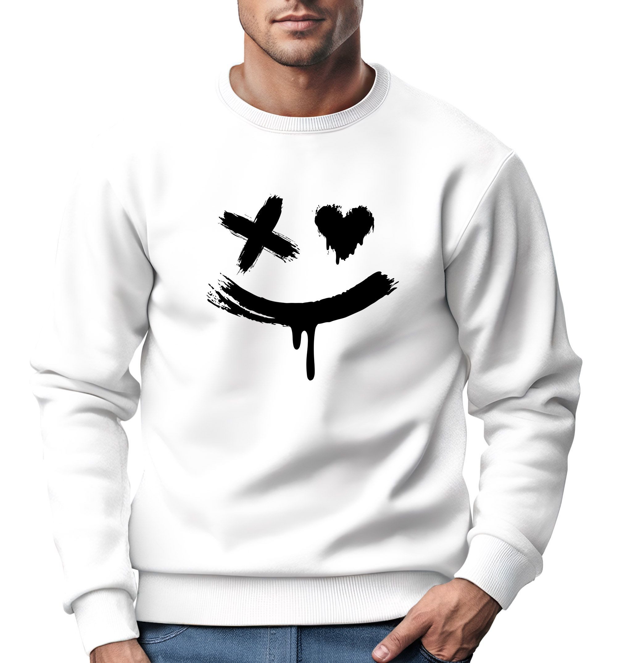 Sweatshirt Sweatshirt Herren mit Aufdruck Motiv Smile Print Rundhals-Pullover