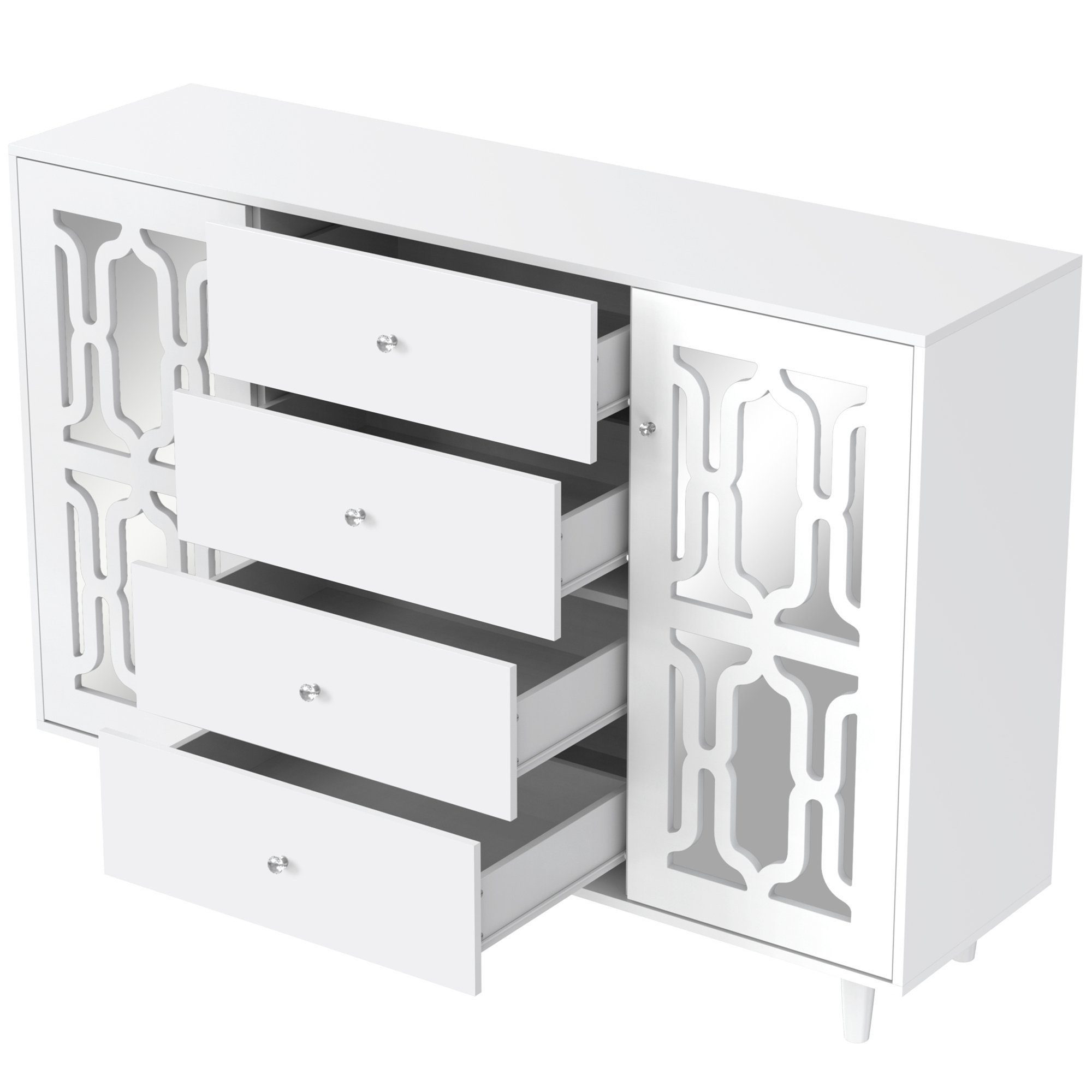 Odikalo Anrichte verspiegelt Siderboard Stehschrank Schließfach 2 Design, Weiß/Schwarz