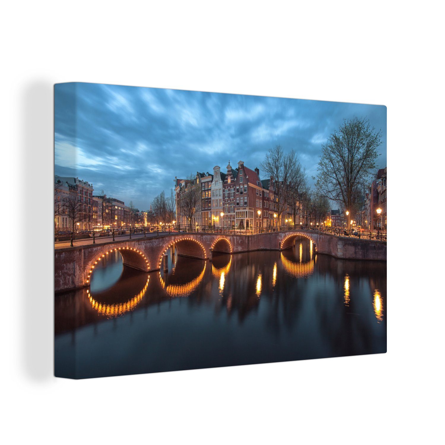 OneMillionCanvasses® Leinwandbild Bild der Keizersgracht in Amsterdam unter einem dunklen, bewölkten, (1 St), Wandbild Leinwandbilder, Aufhängefertig, Wanddeko, 30x20 cm