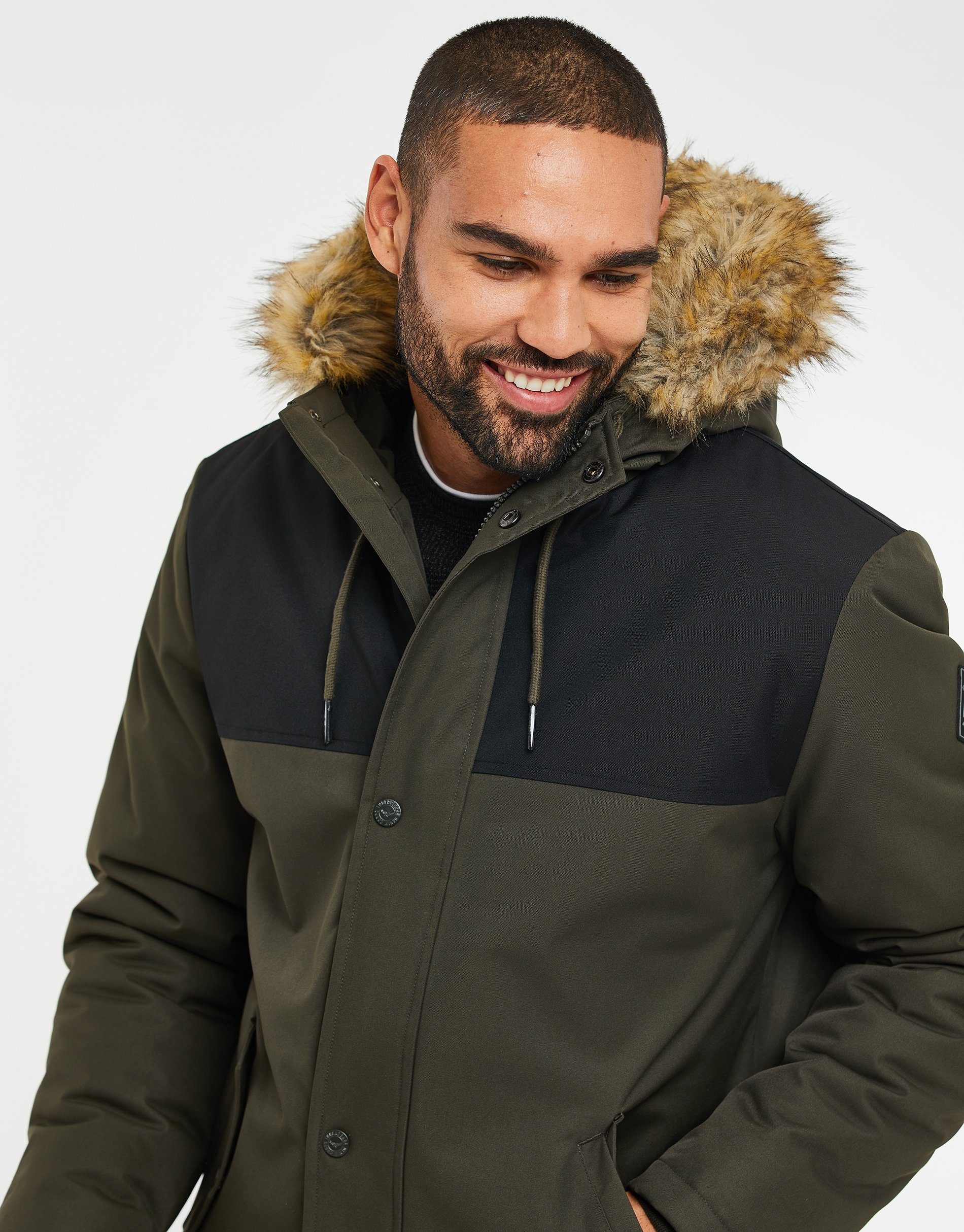 Wintermantel Threadbare Jacket THB Recycled (GRS) Global Standard Black/Khaki zertifiziert Parkston