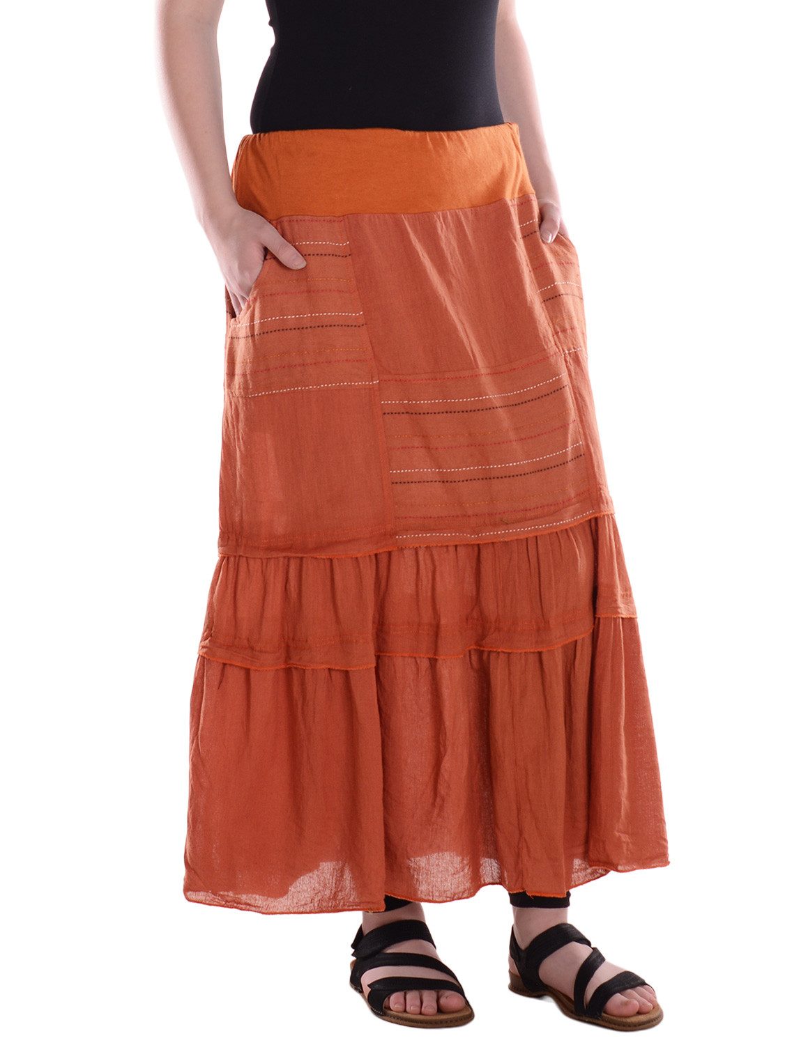 Vishes Maxirock Damen Lagenrock Baumwolle Casual elastischer Bund mit Taschen Alternative Bekleidung, Ethno, Hippie, Retro Style
