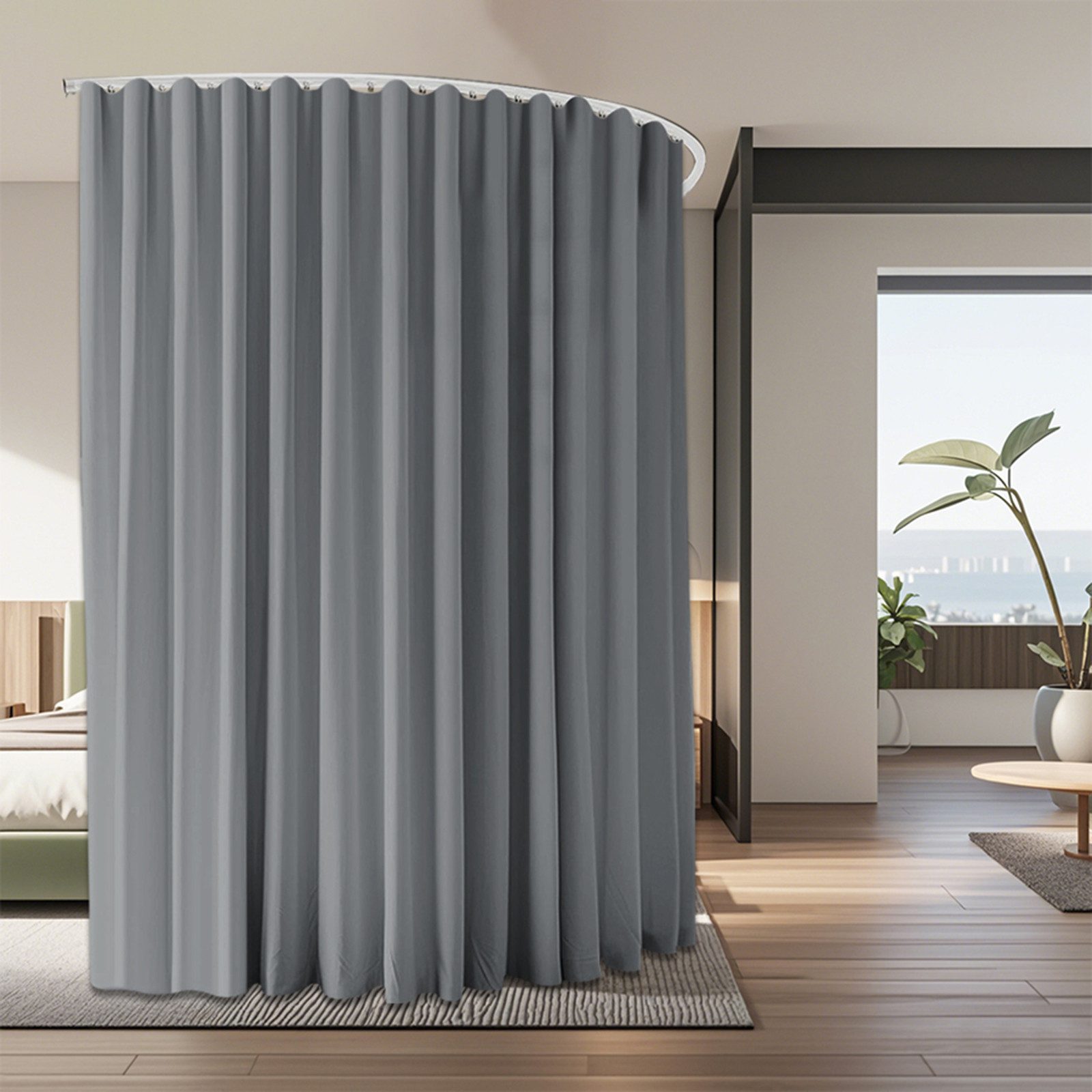Rosnek Vorhang Raumteiler Vorhang auf Schienen Deckenmontage Sichtschutz, 1 St, Verdunkelung für Wohnzimmer Schlafzimmer Büro