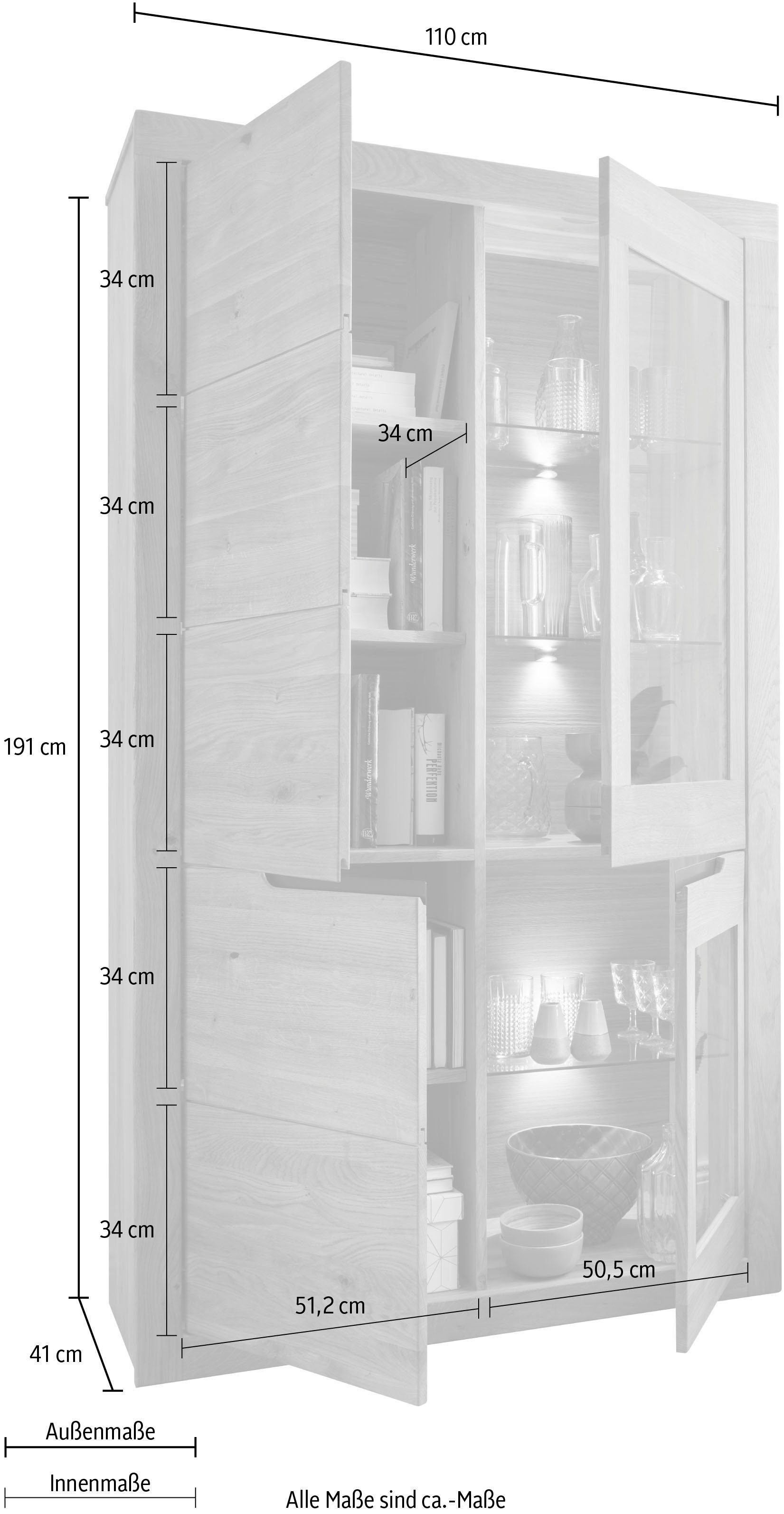 Wohn[glück]lich by Infantil | cm, Höhe Schrank Basel Landhaus Natur 191 Natur geölt Wildeiche Hochschrank, Vitrine geölt Glasvitrine