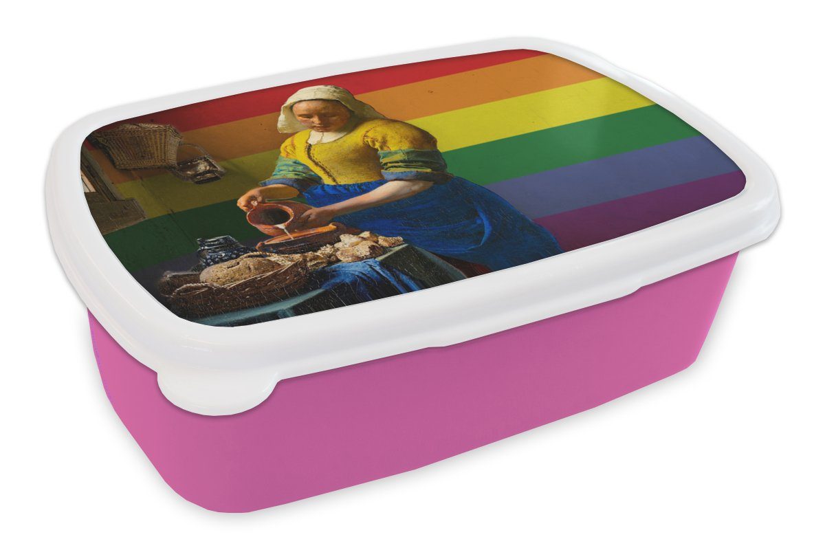 Snackbox, Brotbox Milchmädchen Kunststoff, für rosa Stolz, (2-tlg), Kunststoff - MuchoWow Brotdose Vermeer Erwachsene, Kinder, Lunchbox Mädchen, -