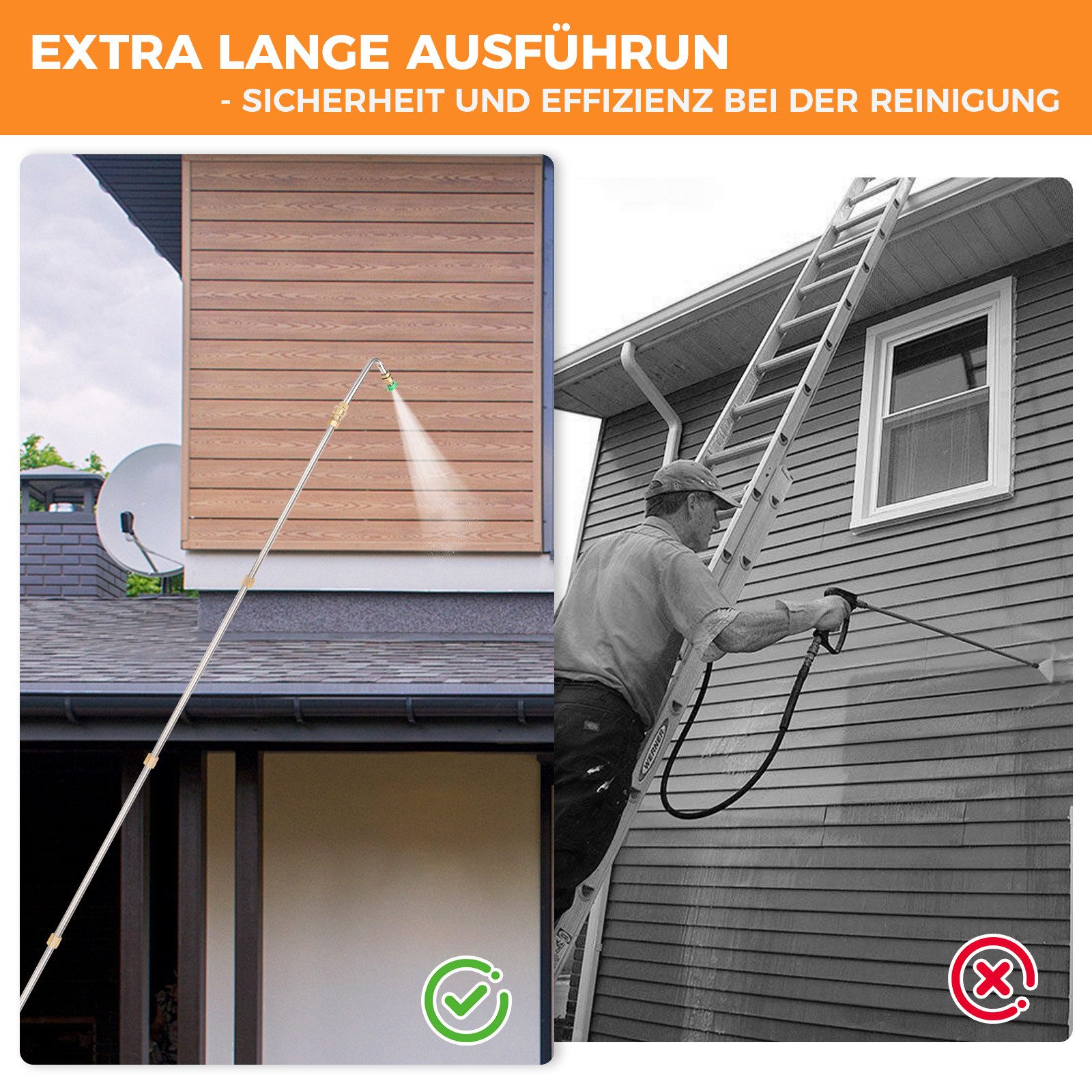 PRIISF Hochdruckreiniger Hochdruckreiniger-Verlängerungsstab 11 tlg 4000PSI mit Karcher-Adapter, Hochdruckreiniger-Ersatzlanze Verlängerungslanze Karcher K-Serie K2-7