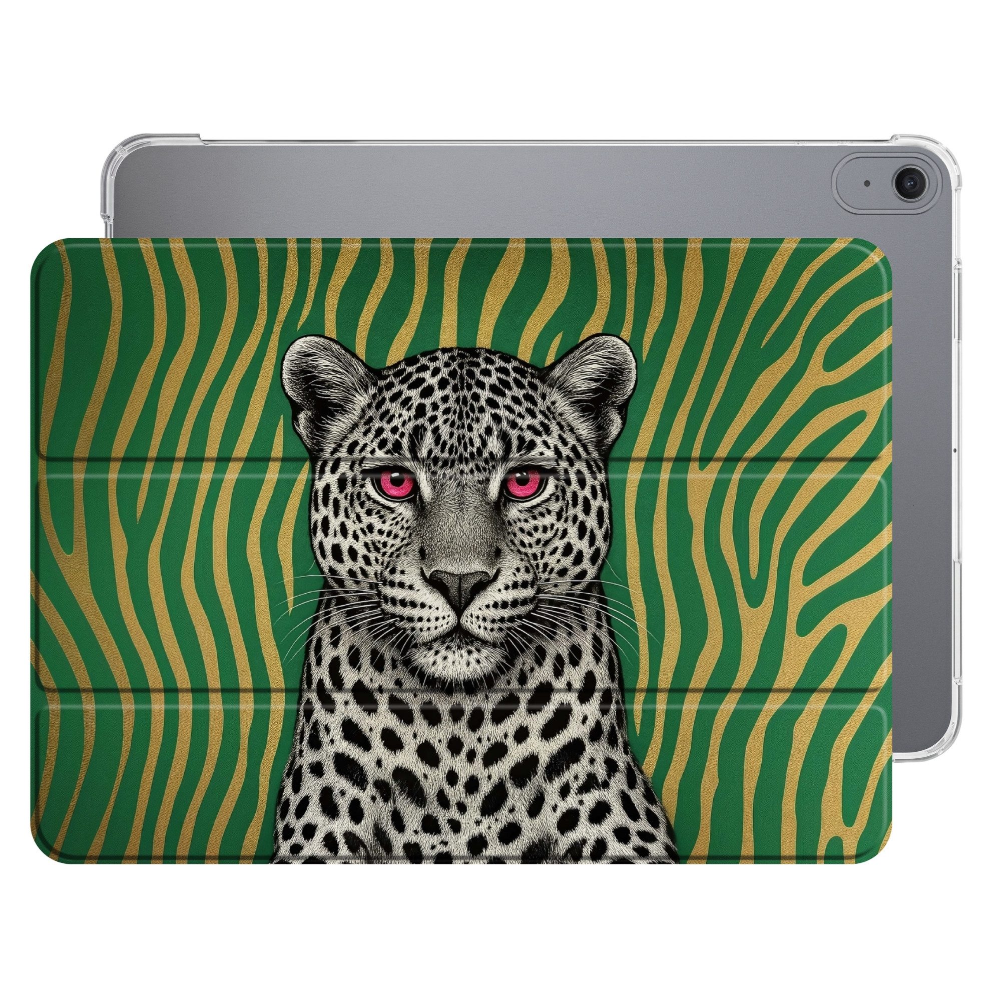 OnlyWow Tablet-Hülle Apple iPad Air 2025 13 inch Panther - Zebramuster - Grün, Smart Cover, Klapphülle, Stoßfest, Bunt