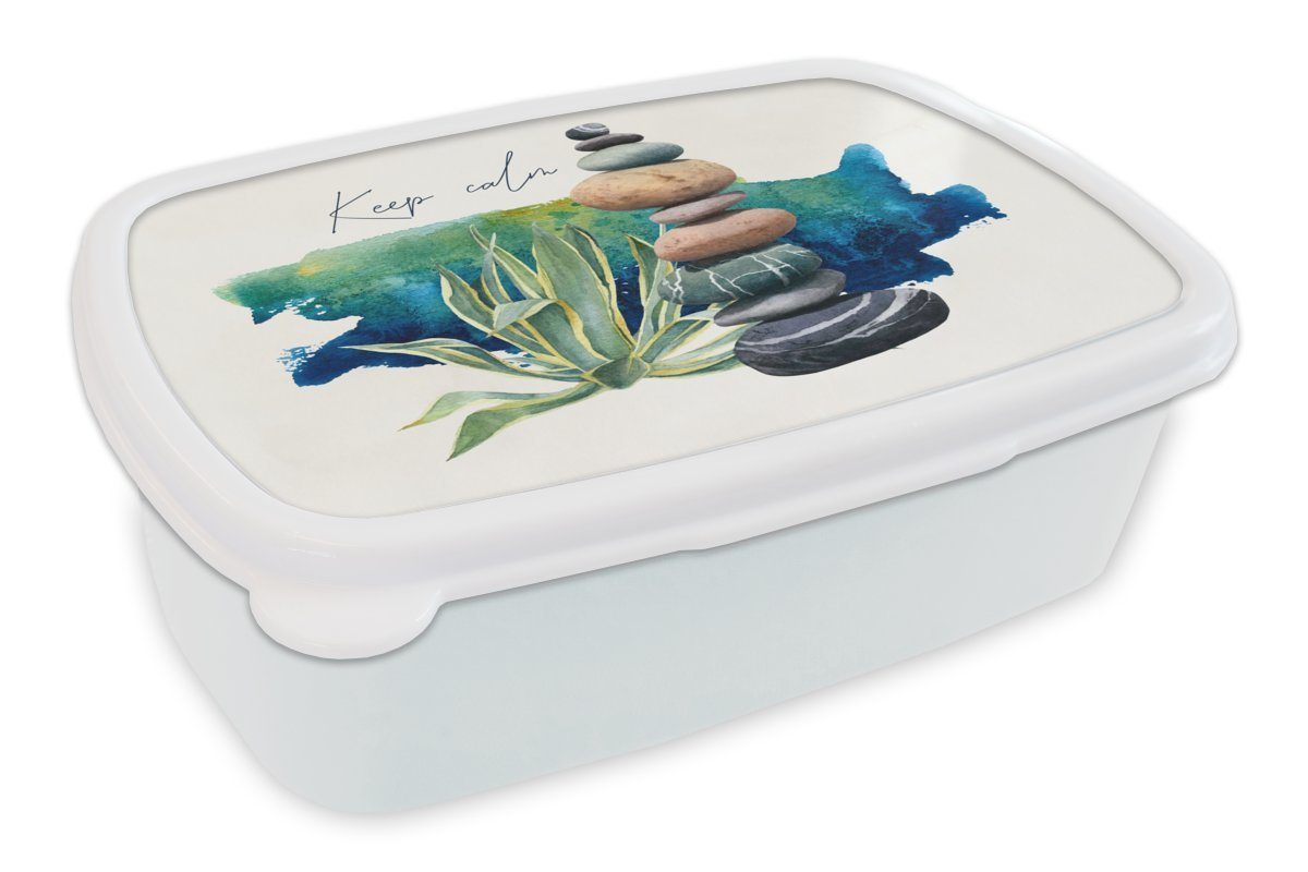 Brotdose, (2-tlg), - für und - Lunchbox weiß Kinder Steine Pflanzen, Erwachsene, Brotbox Kunststoff, Mädchen Meer für und MuchoWow Jungs