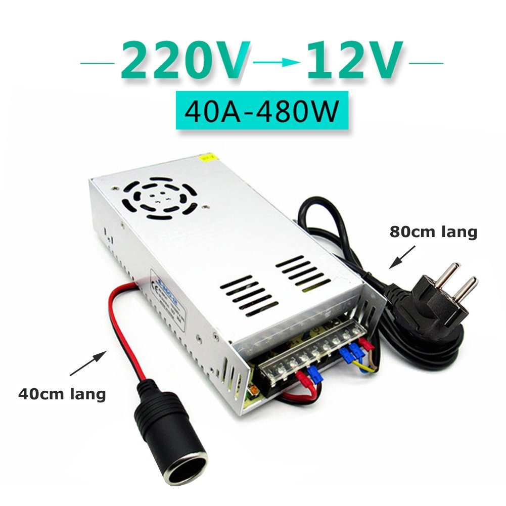 Bolwins F80C AC / DC Schaltnetzteil Netzteil Adapter 230V / 12V 40A 480W AC/DC-Einbaunetzteil (Mehrere Ausgänge, einstellbare Eingangsspannung (110V/230V)