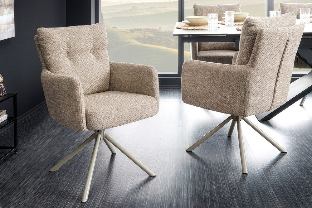 riess-ambiente Polsterstuhl BIG GEORGE champagner beige – Strukturstoff, mit Federkern (Einzelartikel, 1 St), inkl. Armlehnen, Metall-Füße und 360° drehbar – ideal fürs Esszimmer