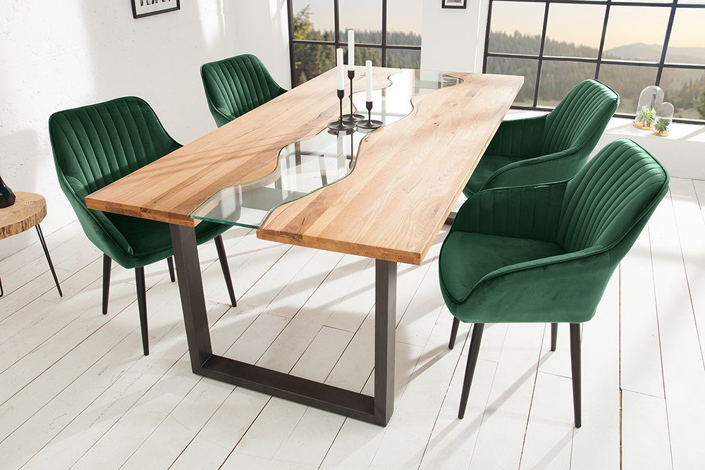 riess-ambiente Polsterstuhl TURIN smaragdgrün/schwarz - Samt, Metall, Ziersteppung, Armlehnen (Einzelartikel, 1 St), gepolstert & im retro Design - ideal für Wo – Bild 4 von 5