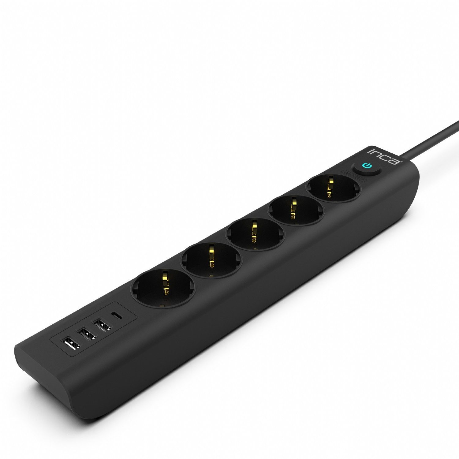 INCA IPW-44TU 5 fach, 3xUSB-A+1xUSB-C, Überspannungsschutz 1,5m schwarz Steckdosenleiste (Kabellänge 1.5 m)