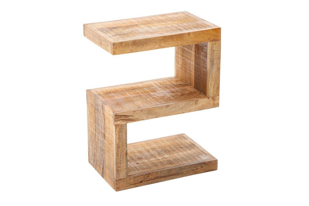 riess-ambiente Beistelltisch S 60cm natur - Mangoholz, Ablage, kompakt, vielseitig, dreistufig, Massiver S-förmiger Sofatisch - ideal für Praxen, Wohn- & Schlafzimmer