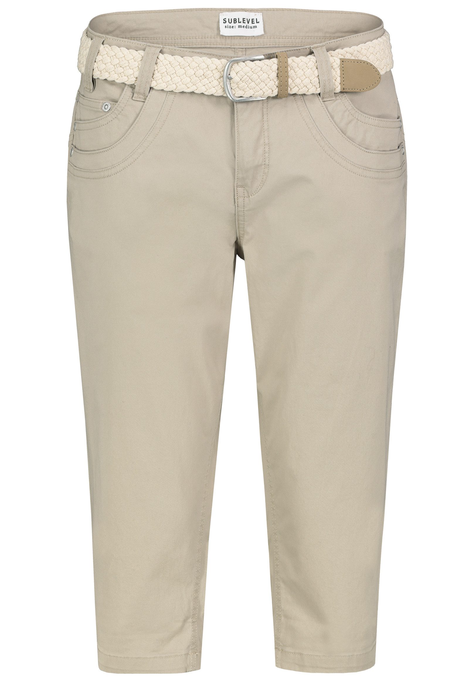 SUBLEVEL Bermudas Damen Short Bermuda 3/4 Hose Sommer Chino Stoff Hose mit Gürtel Capri