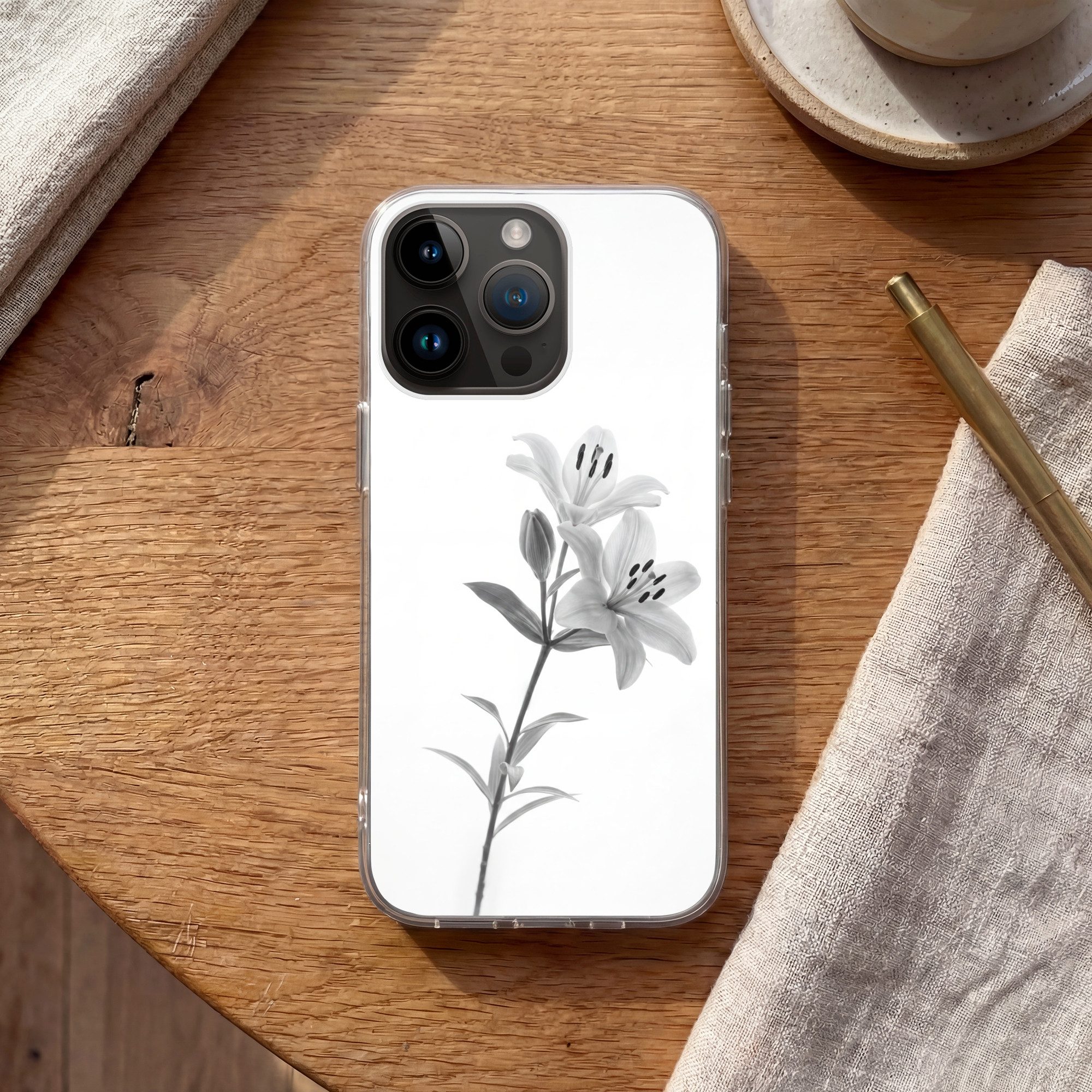 MuchoWow Handyhülle für Apple iPhone 14 Pro Max Lilien - Elegant - Schwarz - Weiß, Smartphone-Bumper, Print, Handy Schutzhülle Dünn