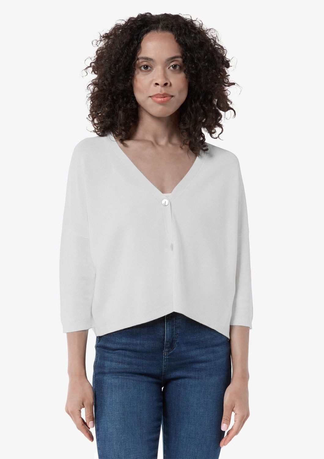 comma Strickjacke Strickjacke mit 3/4-Arm (1-tlg) Boxy Fit, Perlmuttknöpfe