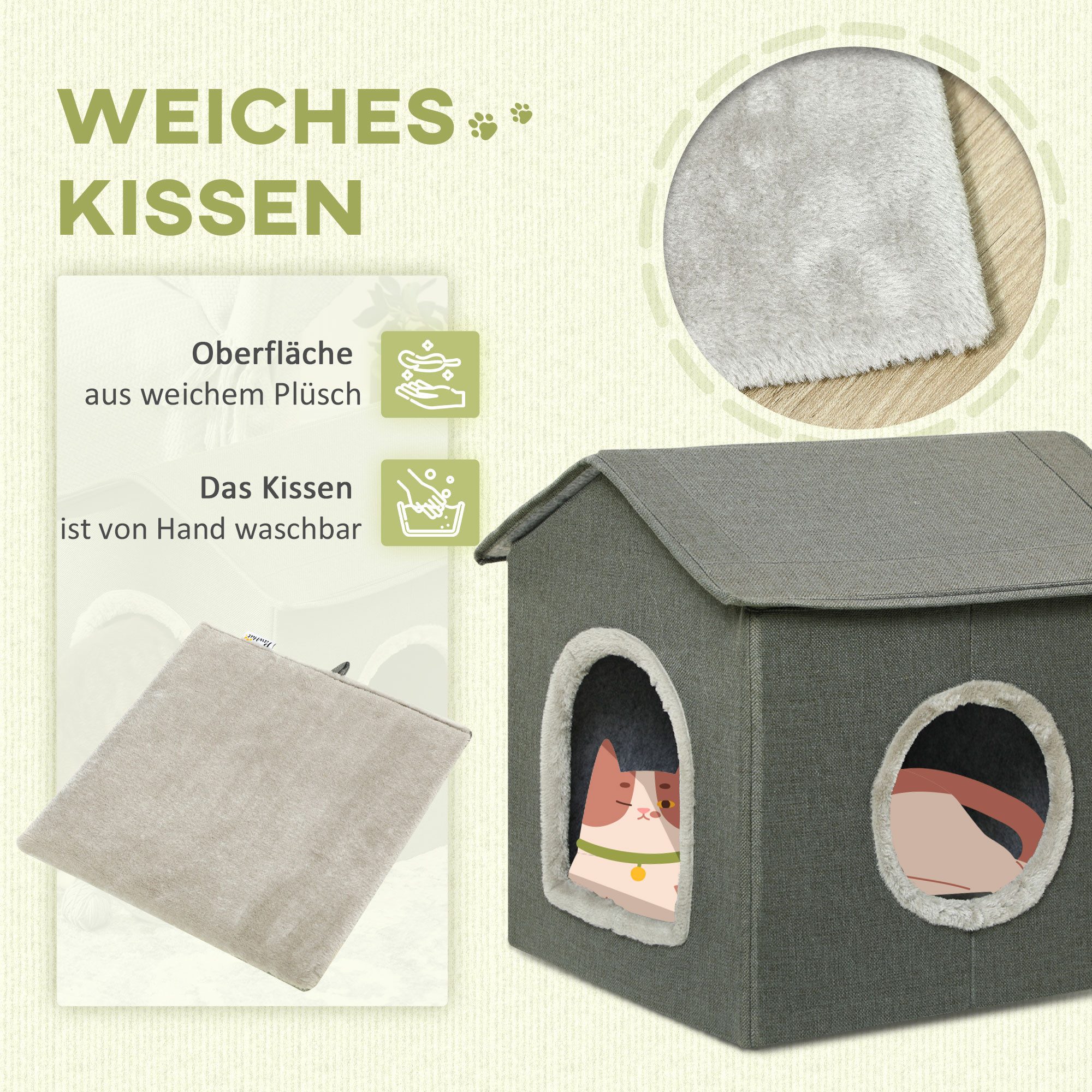 PawHut Tierbett Katzenhaus, Polyester, BxLxH: 43,5 x 39 x 40,5 cm