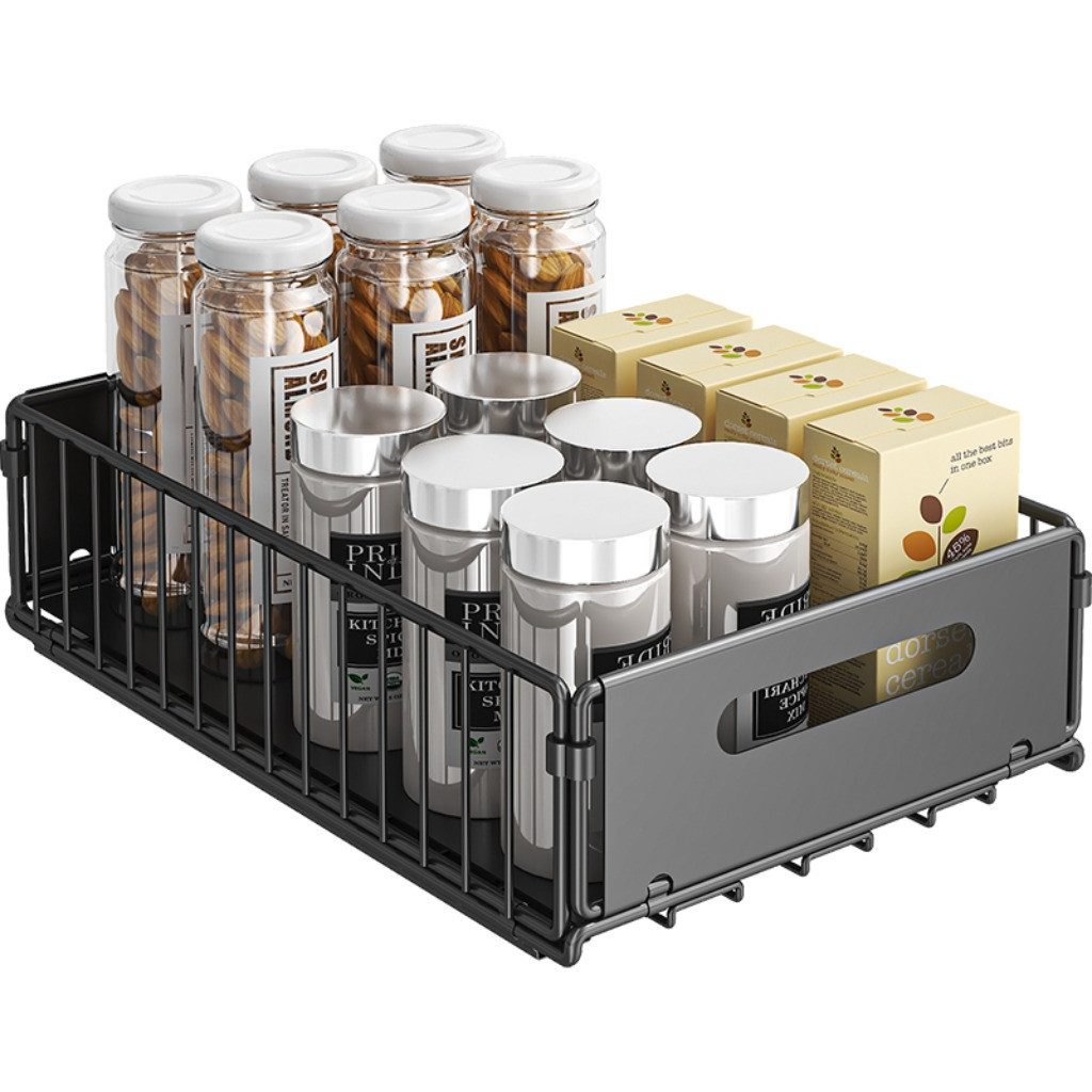 Allyson Schubladeneinsatz Ausziehbar Küchenschublade Teleskopschublade ohne Bohren Schrankauszug (1 Stück Flach), Vorratsorganizer aus Carbonstahl