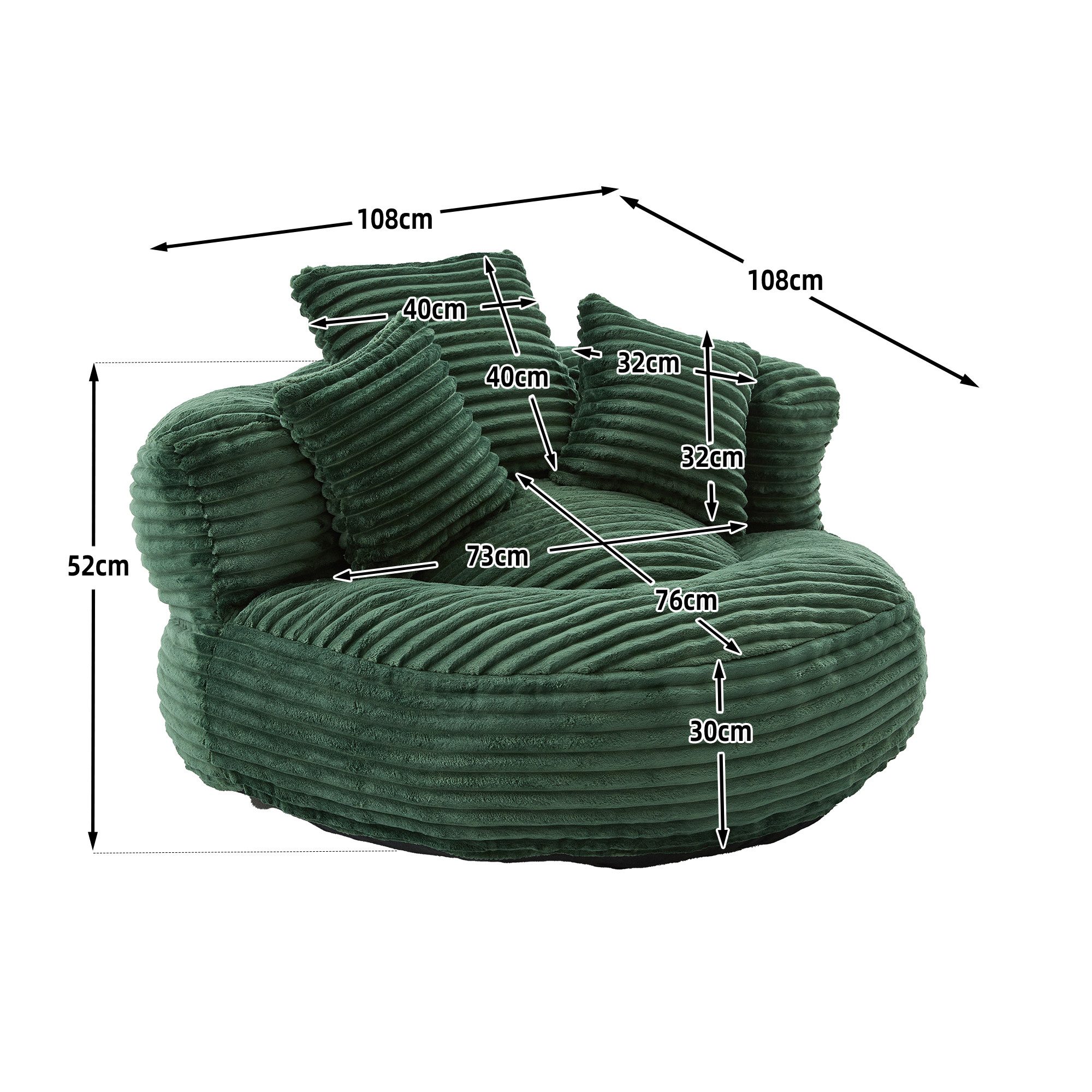 Celya Sitzsack Lazy Sofa Gaming Sofa Stuhl mit drei Kissen,hoch Rücken Cordstoff-Sofa (1 Sitzsack, 3 Kissen), Couch fur Erwachsene und Kinder,fur Schlafzimmer und Büro,Grau