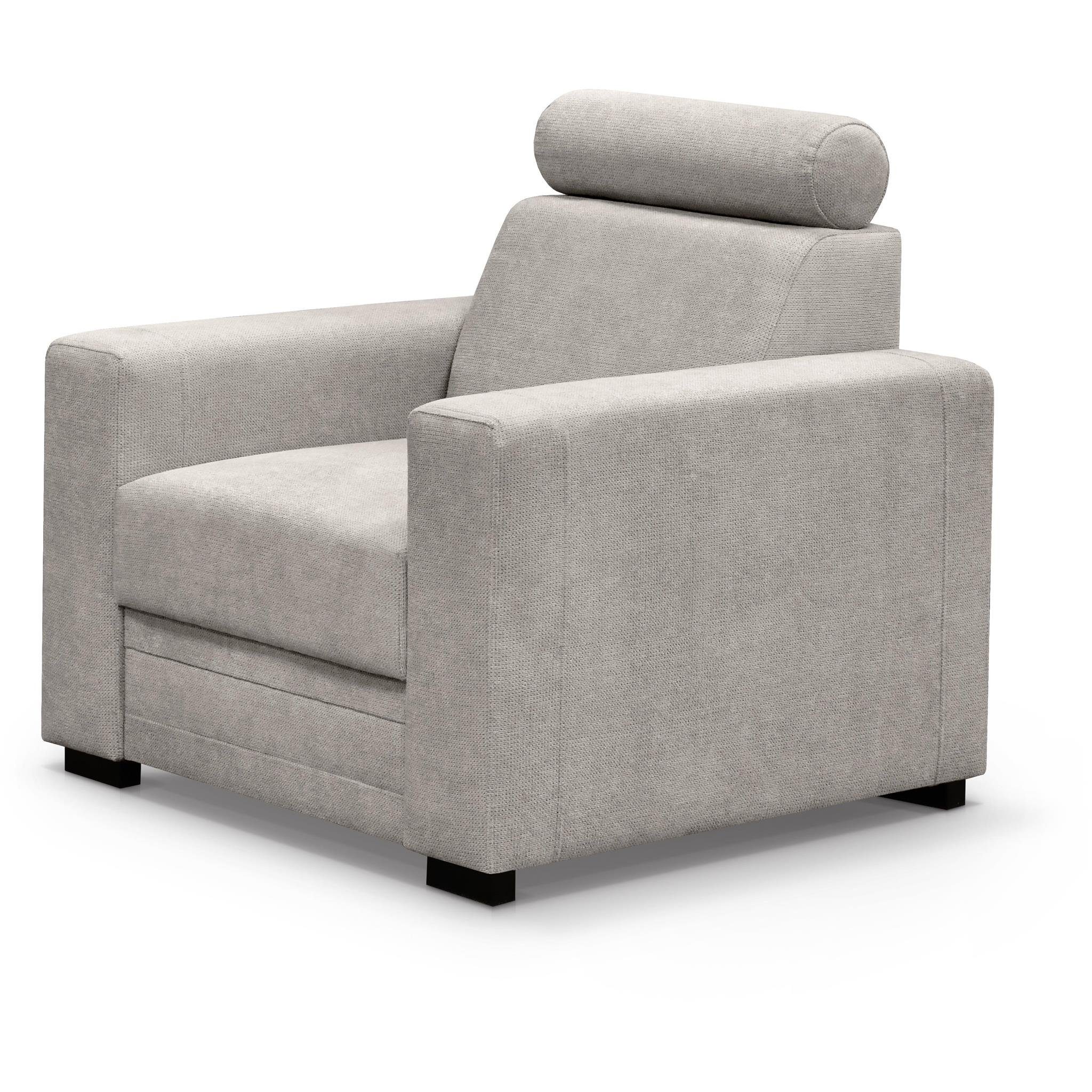 Beautysofa Polstergarnitur Roma, Wohnzimmer aus Schlaffunktion, für verstellbare Bonnell-Federn Kopfstützen), Sessel (vardo mit Ecksofa Bettkasten, Set (modernes mit gepolstertes 04) Beige Sessel, Eckgarnitur