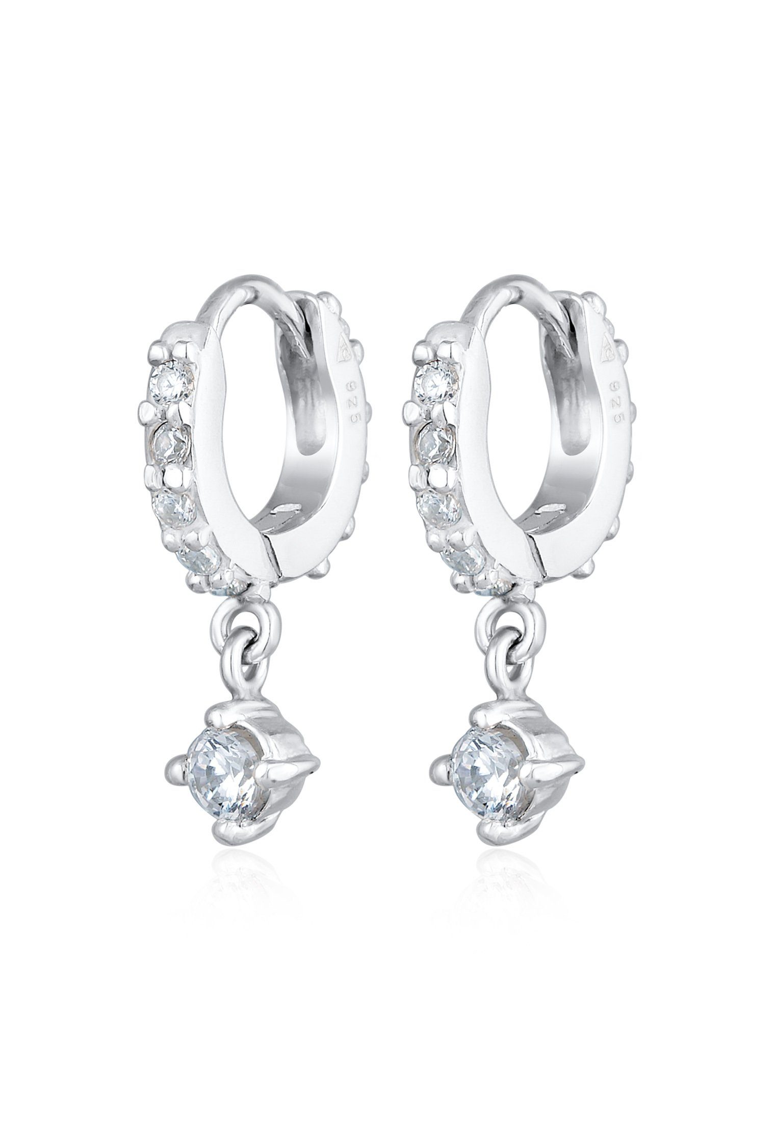 Elli Paar Creolen Creolen Kristalle 925 Silber, Zeitlos funkelnde Ohrringe  Ohrhänger für Frauen