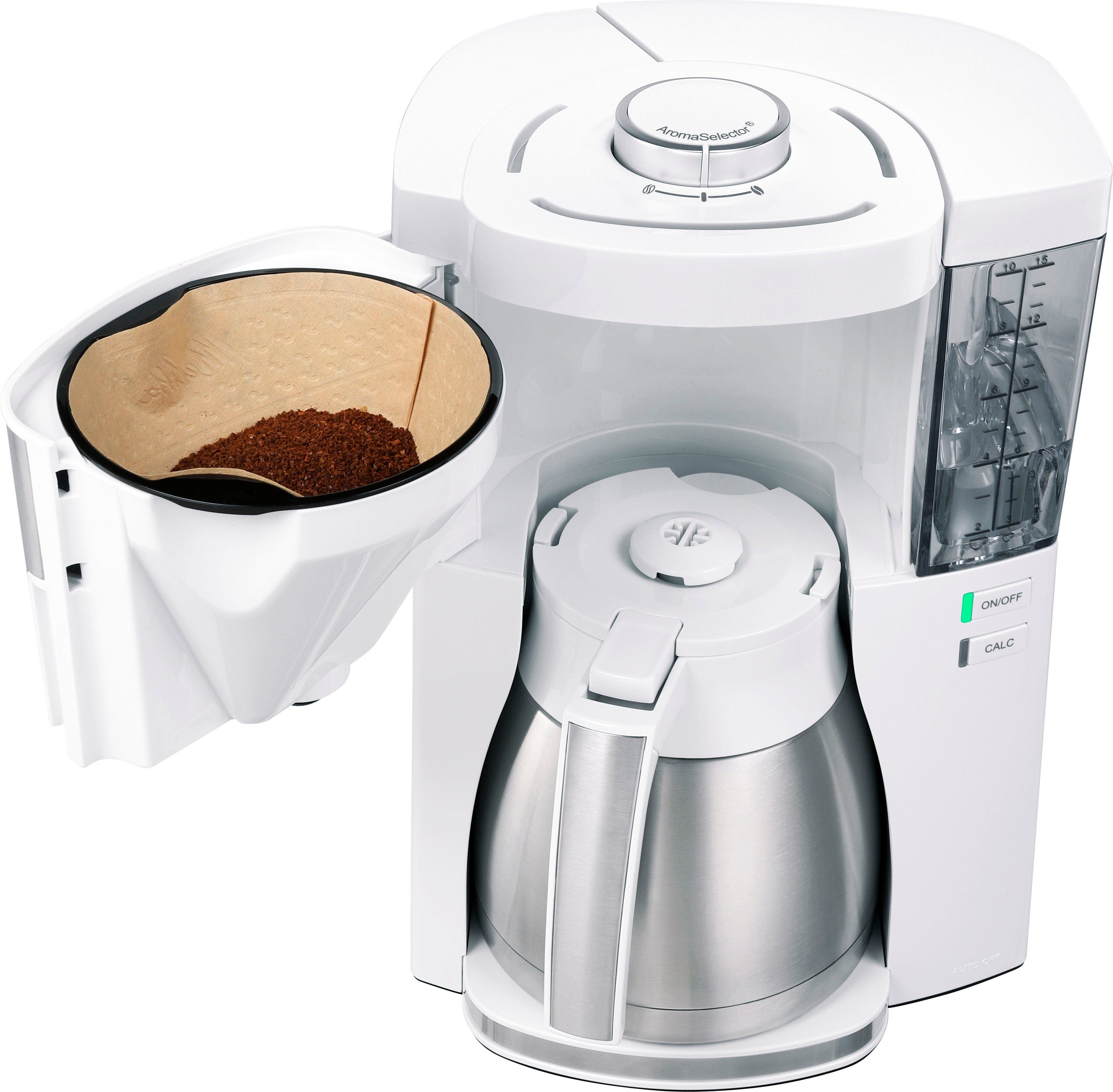 Melitta Filterkaffeemaschine 1,25l Perfection 1025-15, weiß Papierfilter Look® Therm Kaffeekanne, 1x4