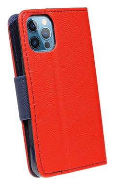 cofi1453 Handyhülle cofi1453® Buch Tasche "Fancy" für iPhone 12 Pro Max Handy Hülle Etui Brieftasche Schutzhülle mit Standfunktion, Kartenfach Rot-Blau