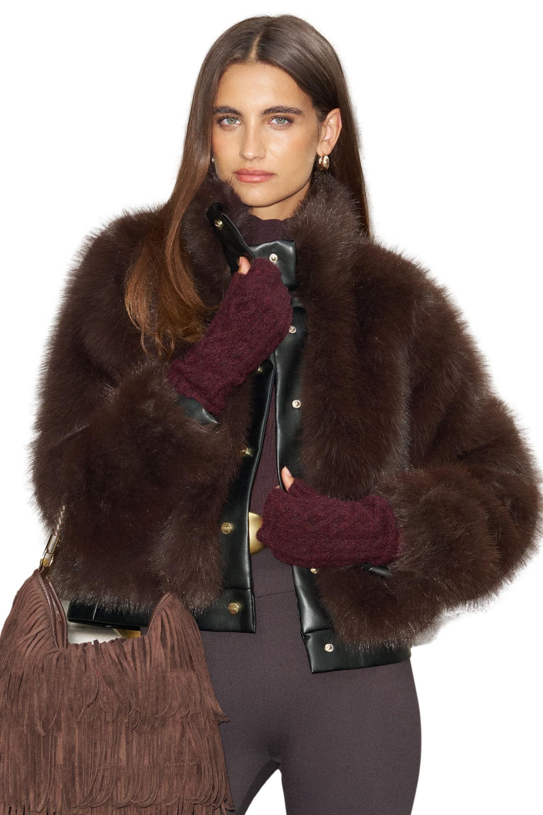 LIPSY Ledermantel Lipsy kurze Kunstfell-Lederjacke mit (1-tlg)