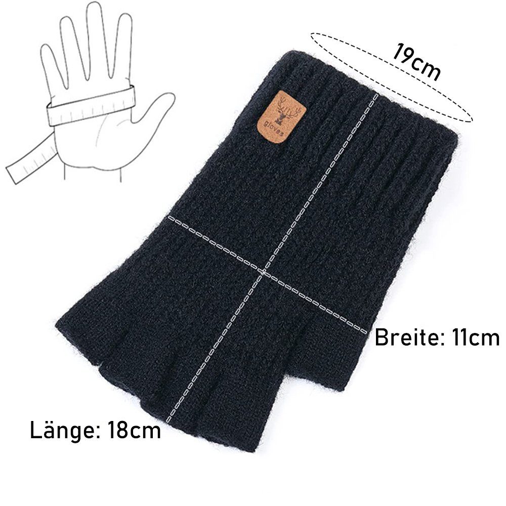zggzerg Strickhandschuhe 2 Strickhandschuhe + Schwarz Hellgrau Winter Thermisch Paar weich Handschuhe, Fingerlose