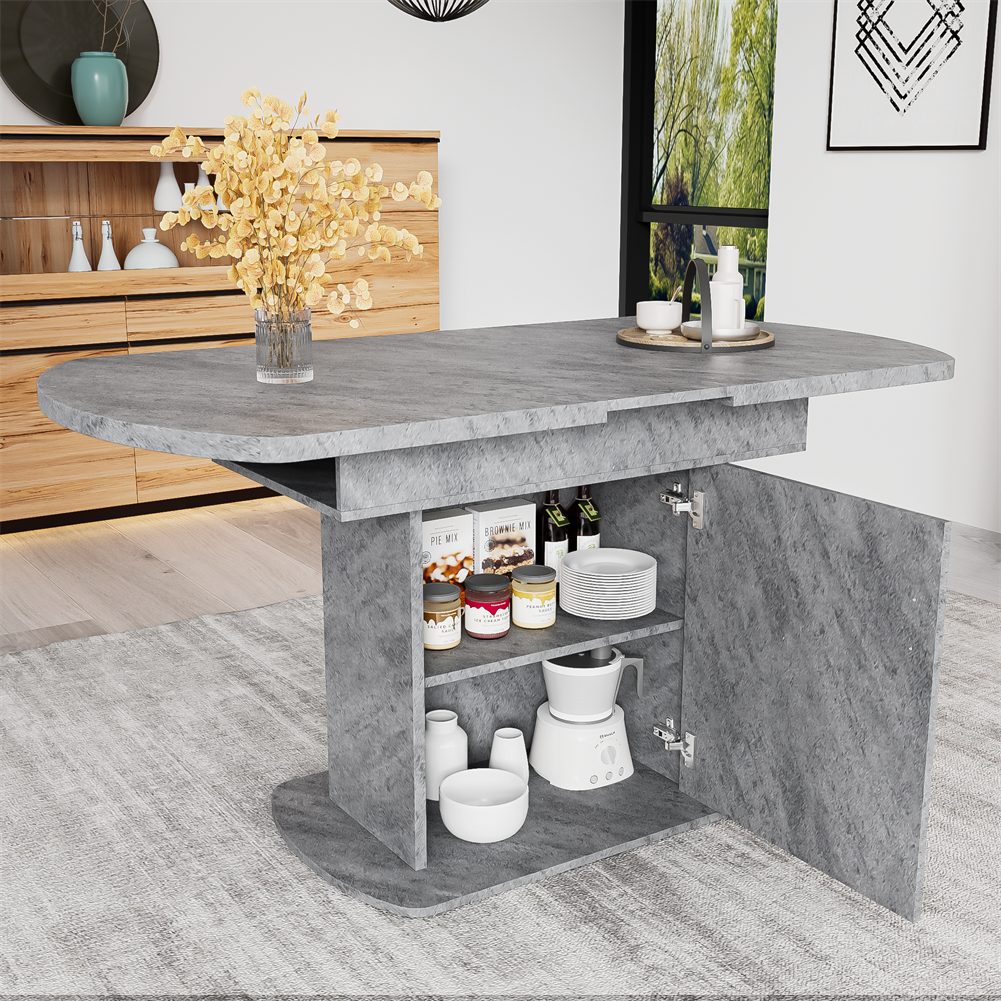 Sweiko Esstisch Ausziehbarer ovaler Esstisch mit Stauraum, (Kaffee-Freizeittisch, moderner minimalistischer Esstisch, 2 Staufächer und 1 Aufbewahrungsschränke), – Bild 2 von 5