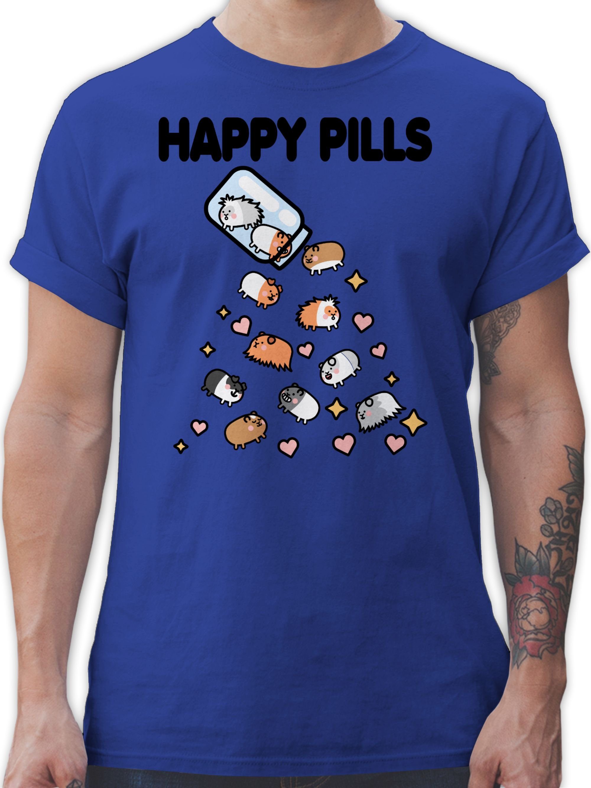Shirtracer T-Shirt Happy Pills - Meerschweinchen Mrerschwein Tiere Zubehör 3 Royalblau