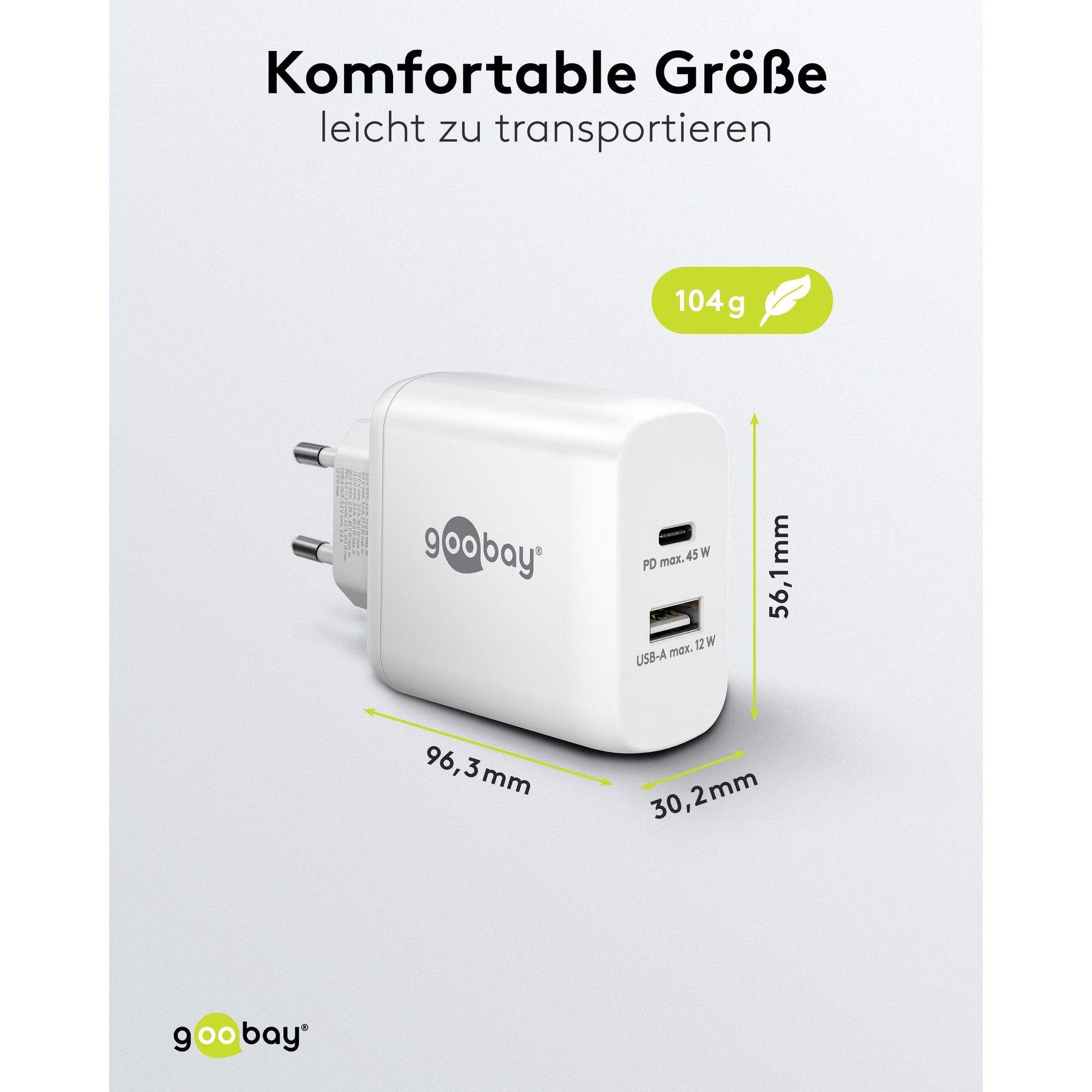 Goobay GOOBAY USB-Lader 65412, 45 W, 2-fach, 1xC PD, 1xA GaN, weiß USB-Ladegerät