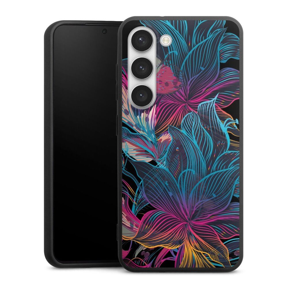 DeinDesign Handyhülle Neon Blumen bunt Neon Flower Power, Samsung Galaxy S23 Silikon Hülle Premium Case Handy Schutzhülle