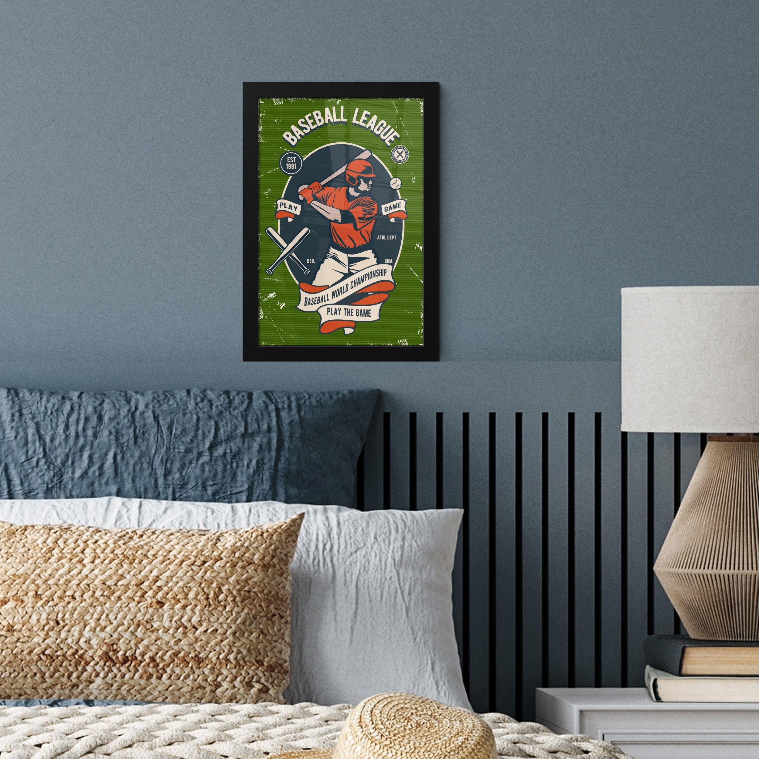 Wandposter, Schläger Poster Bilder, Bilderrahmen - Wanddeko, (1 St), - Schwarzem Poster, MuchoWow Baseball Vintage, Gerahmtes