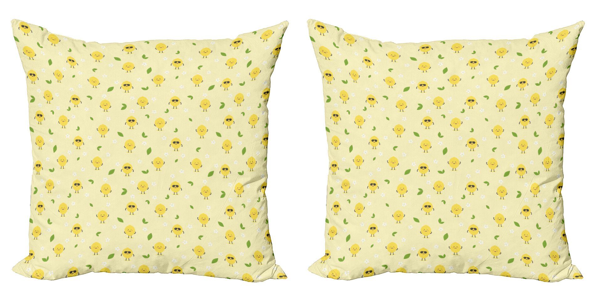 Cartoon Zitronen Modern Blumen Digitaldruck, Zitrusfrucht (2 Stück), Doppelseitiger Kissenbezüge Accent Abakuhaus