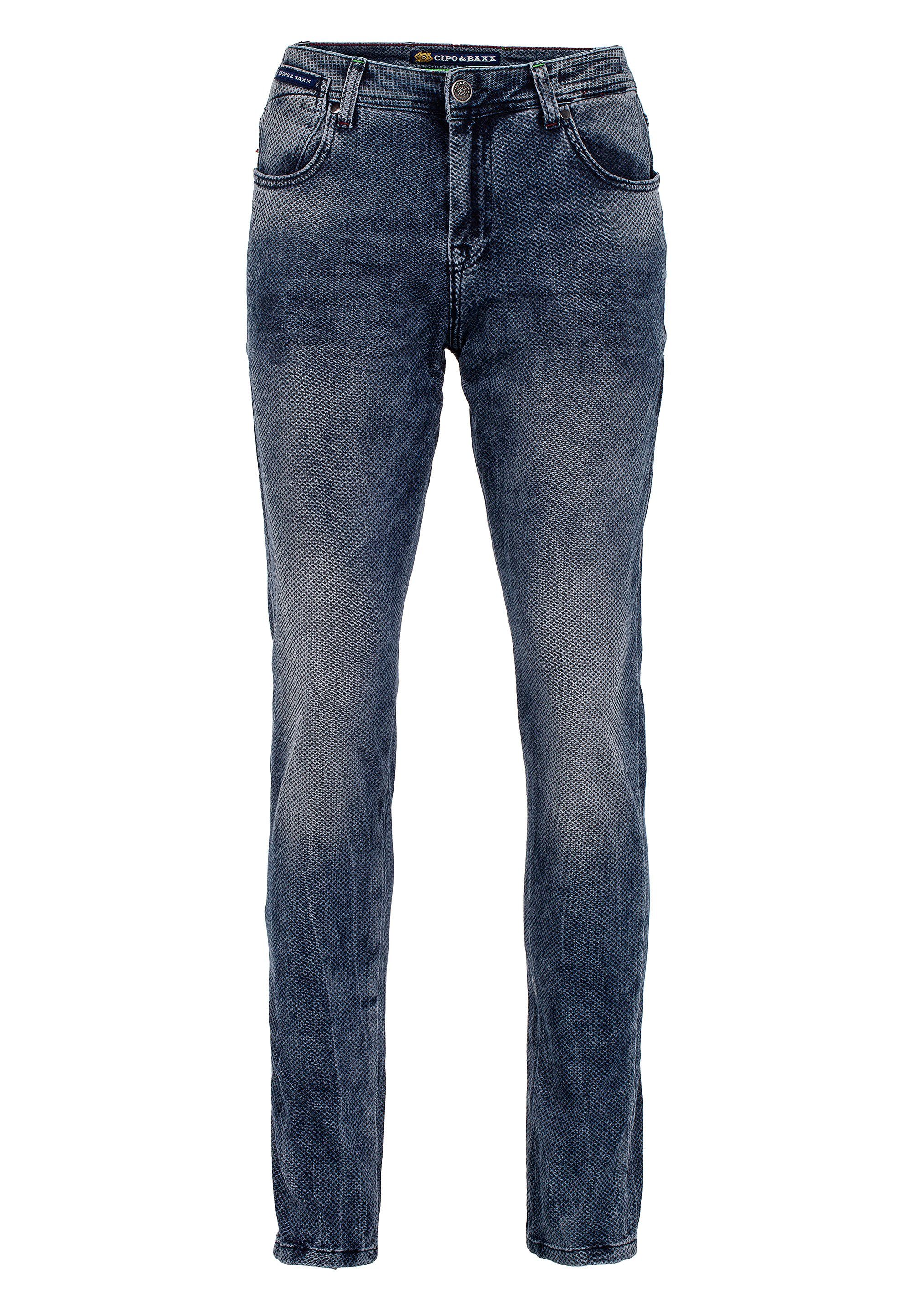 Cipo & mit Gitter-Musterung Baxx Straight Fİt in (1-tlg) blau Slim-fit-Jeans