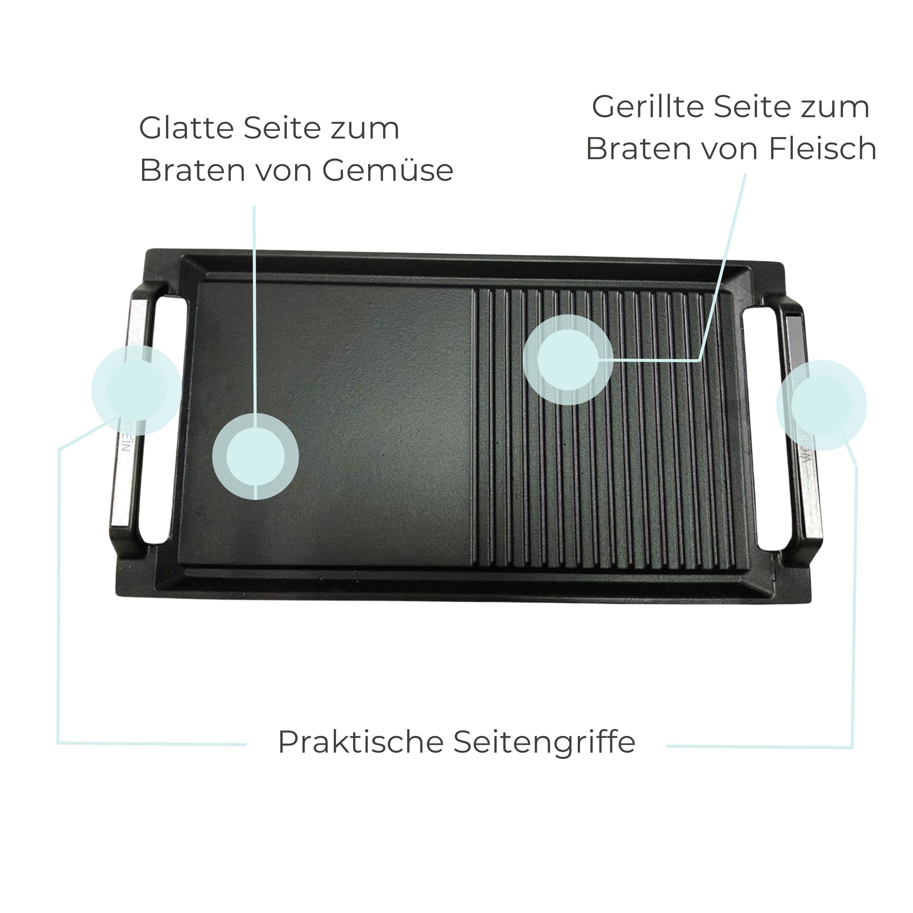 Wolkenstein Grillpfanne GP 1W, Gusseisen, Grillplatte Plancha Grillrost Teppanyaki