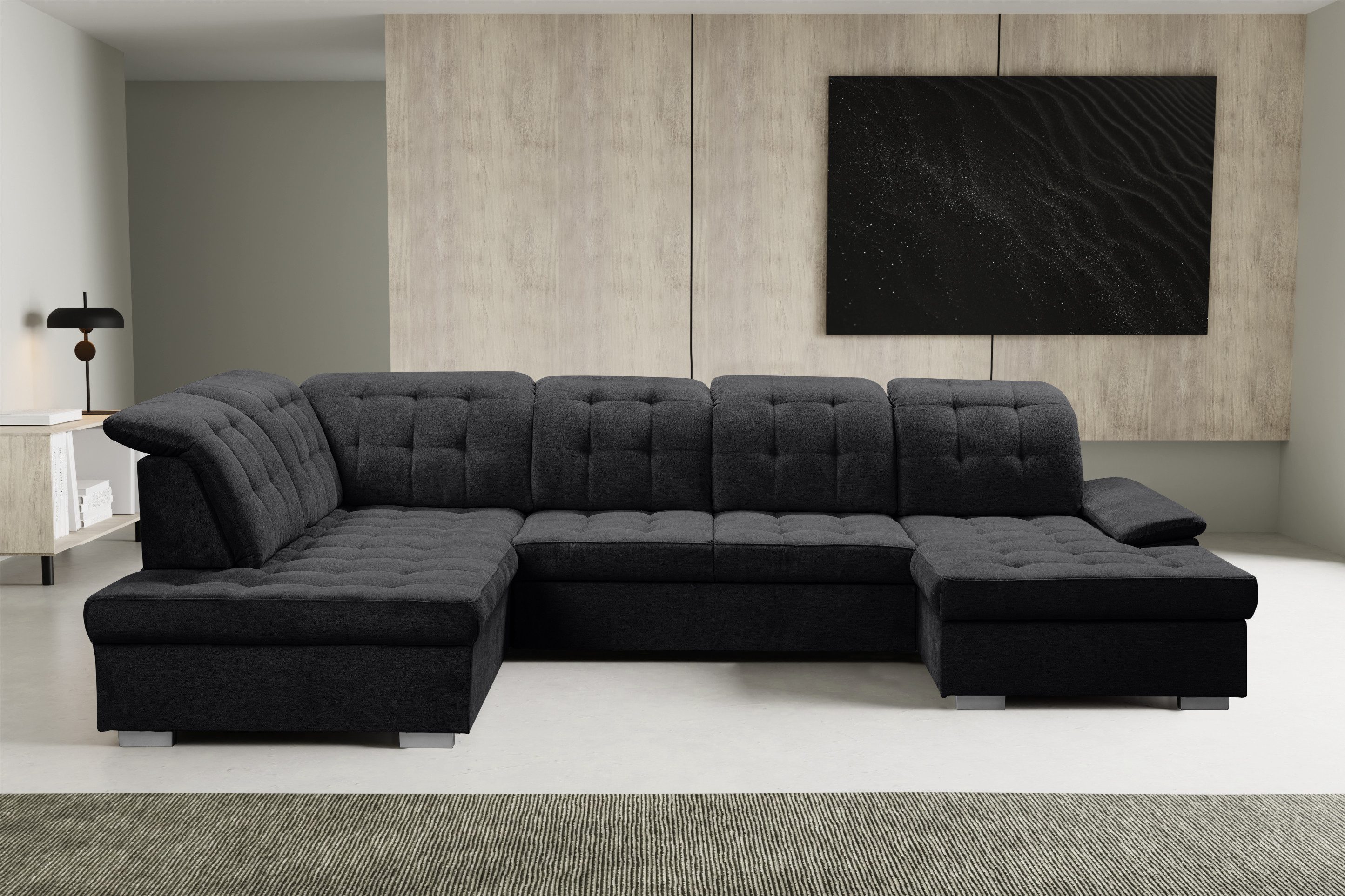 WERK2 Wohnlandschaft Kordula-New Multifunktion Couch, Breite 332cm, U-Form, Sofa in U-Form mit Schlaffunktion & Bettkasten, Schlafcouch