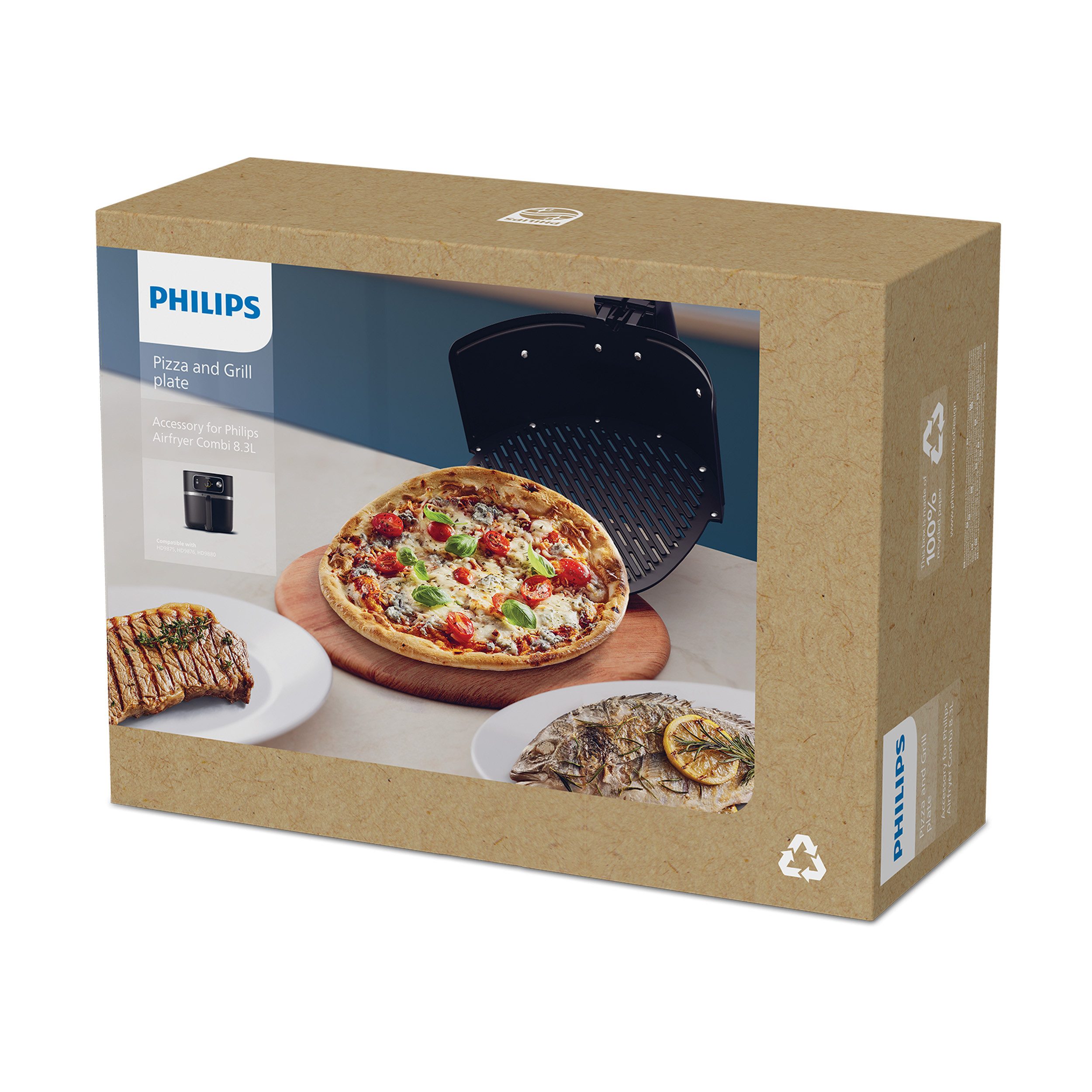 Philips Pizzablech HD9963/00, Pizza & Grill Airfryer Zubehör für HD9876, 9880, Aluminium, kompatibel mit Philips Airfryer Combi 7000 Series, spülmaschinenfest
