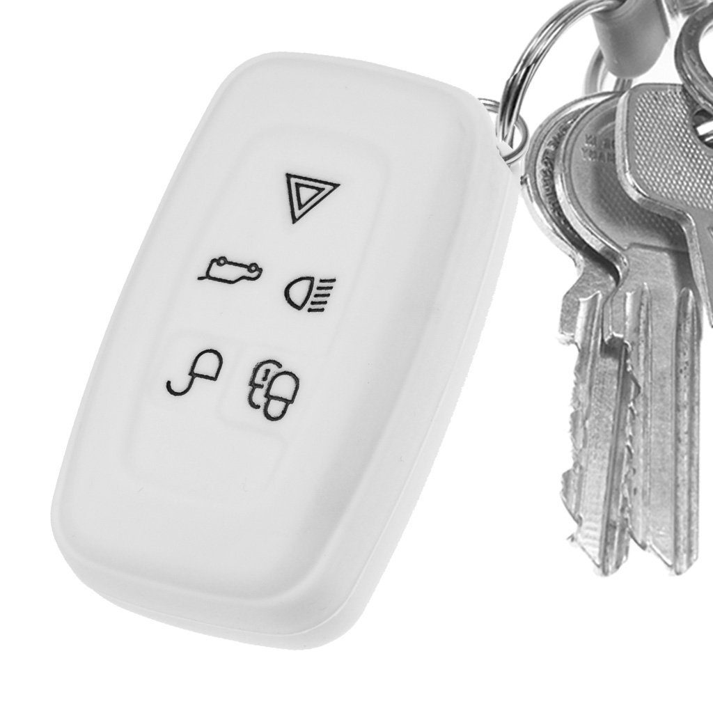 mt-key Schlüsseltasche Autoschlüssel Softcase Silikon Schutzhülle Weiß, für Land Rover Range Rover LR4 5 Tasten KEYLESS SMARTKEY