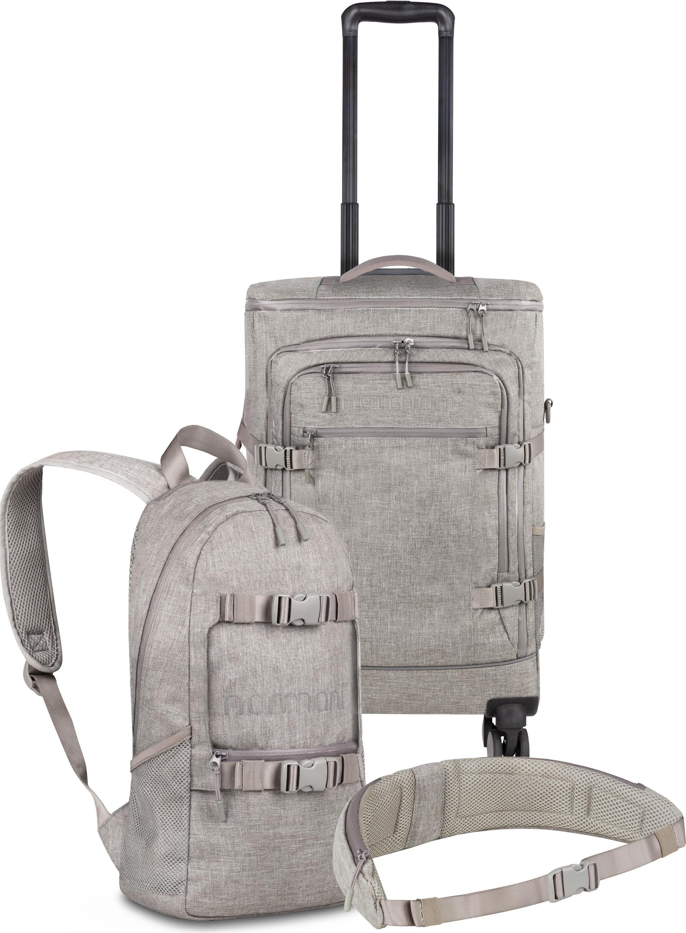 normani Reisetasche Reisetrolley mit kleinem 8L Rucksack und Hüftgurt, Handgepäck Trolley Set mit Backpack und Rucksackgurt