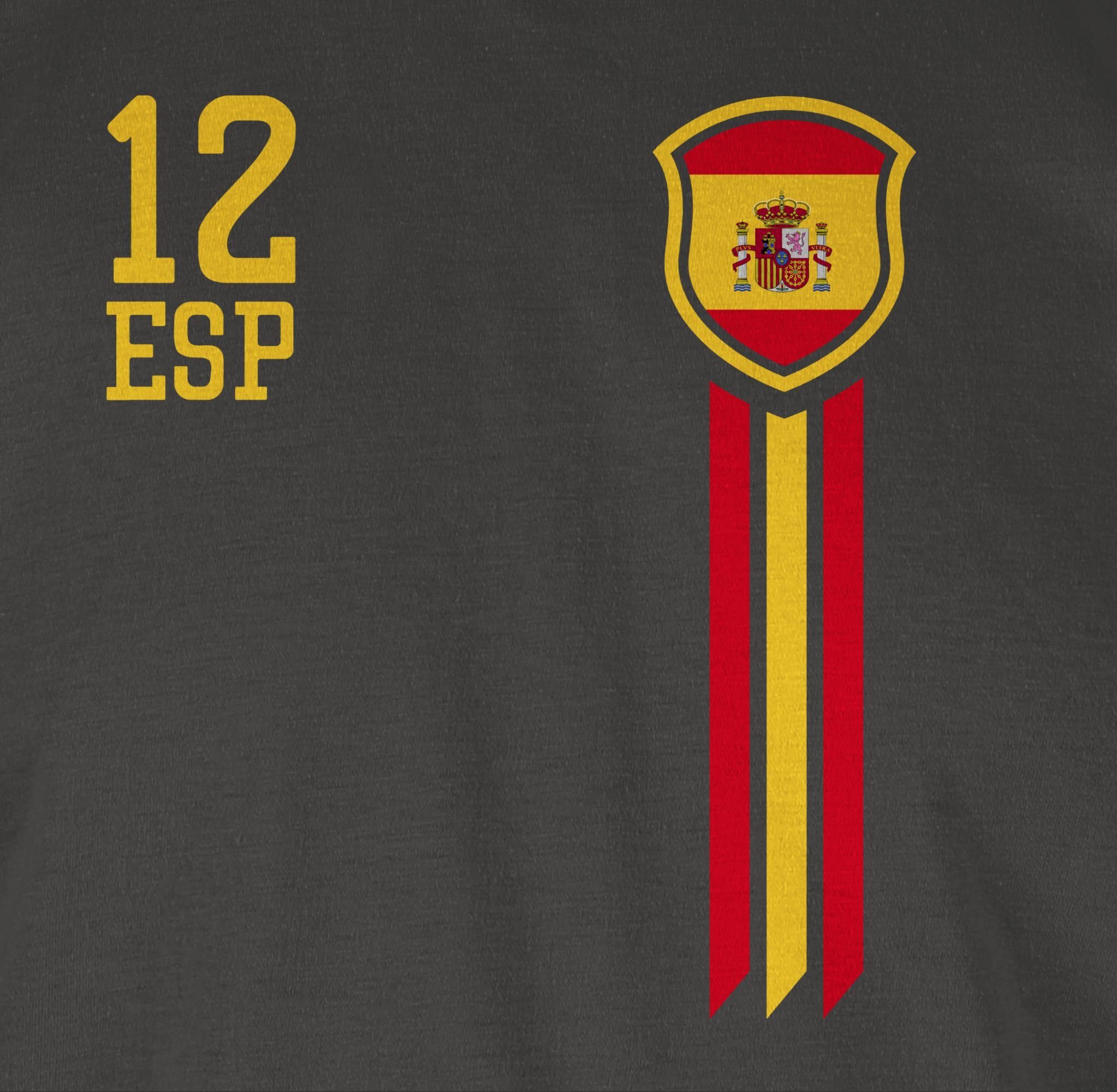 12. Spanien 1 Fussball WM EM 2024 Shirtracer Fan-Shirt Dunkelgrau T-Shirt Mann