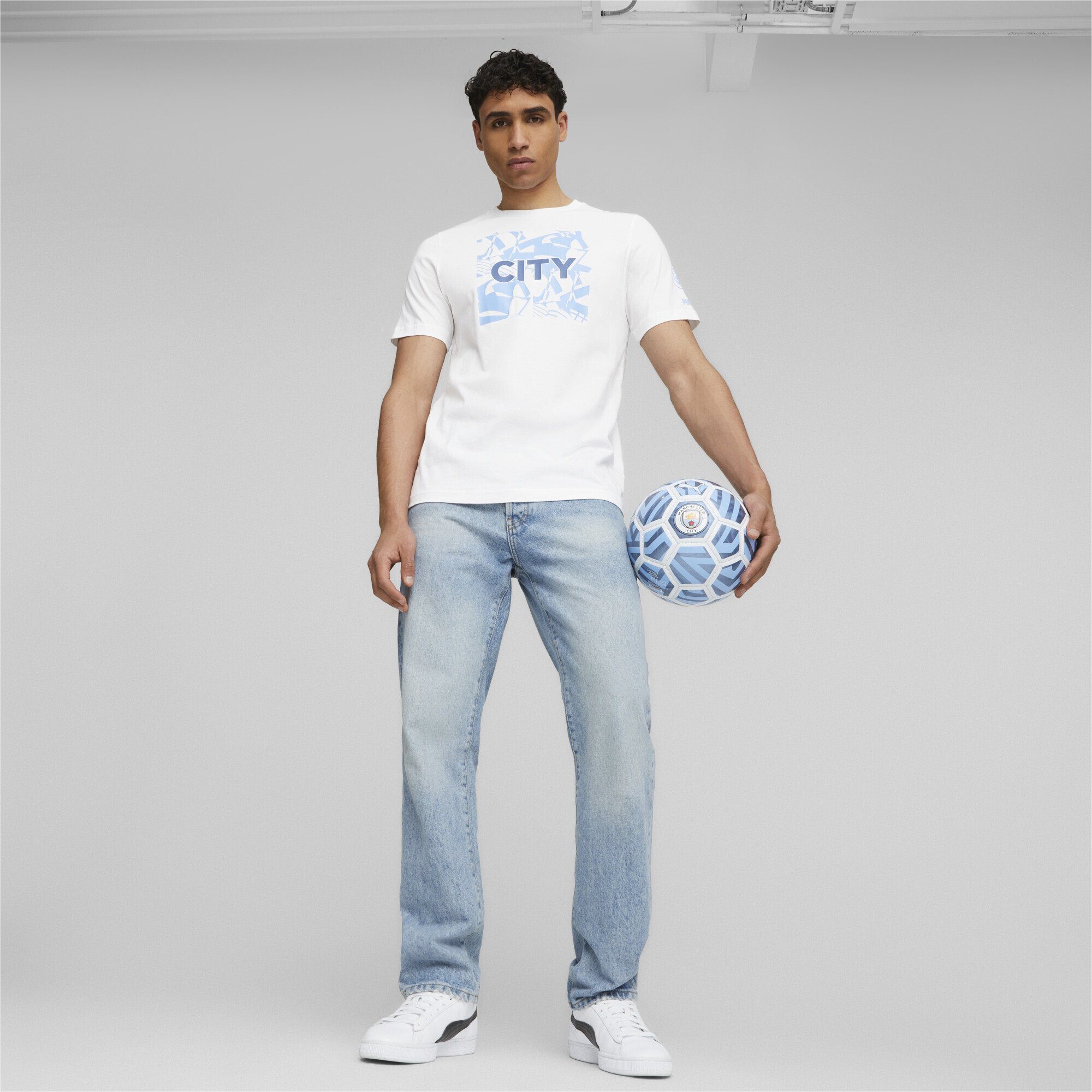 PUMA Team Manchester Light T-Shirt City White T-Shirt Blue Herren Graphic FtblCore