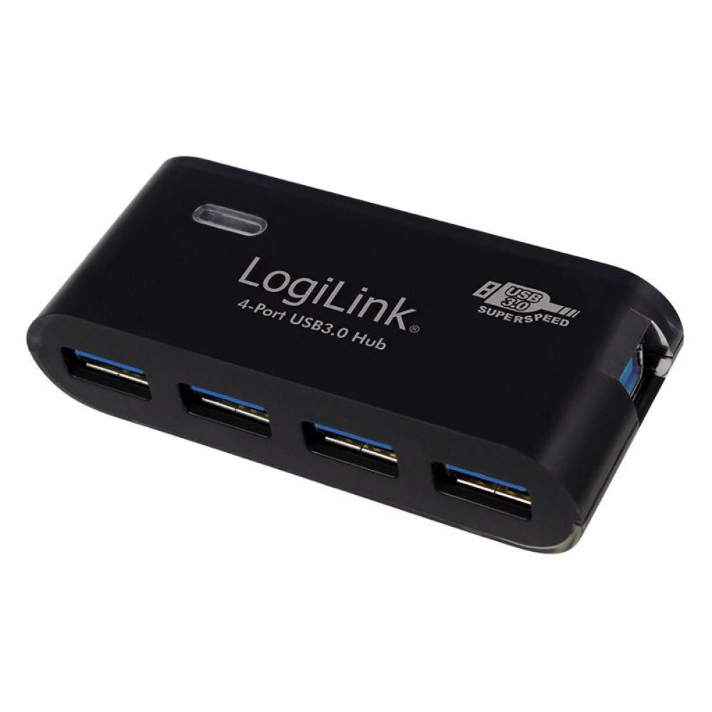 USB-Verteiler LogiLink USB 3.0 Hub, 4-Port, mit Netzteil, schwarz
