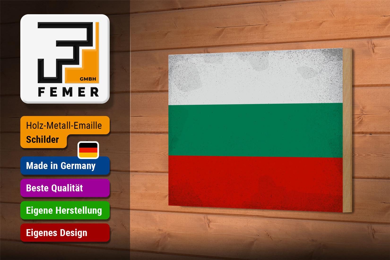 Femer GmbH Holzbild Flagge Bulgarien 18x12 cm Flag Bulgaria Vintage, Flaggen (1 St), Glatte Holzfaserplatte (MDF), vorn beschichtet
