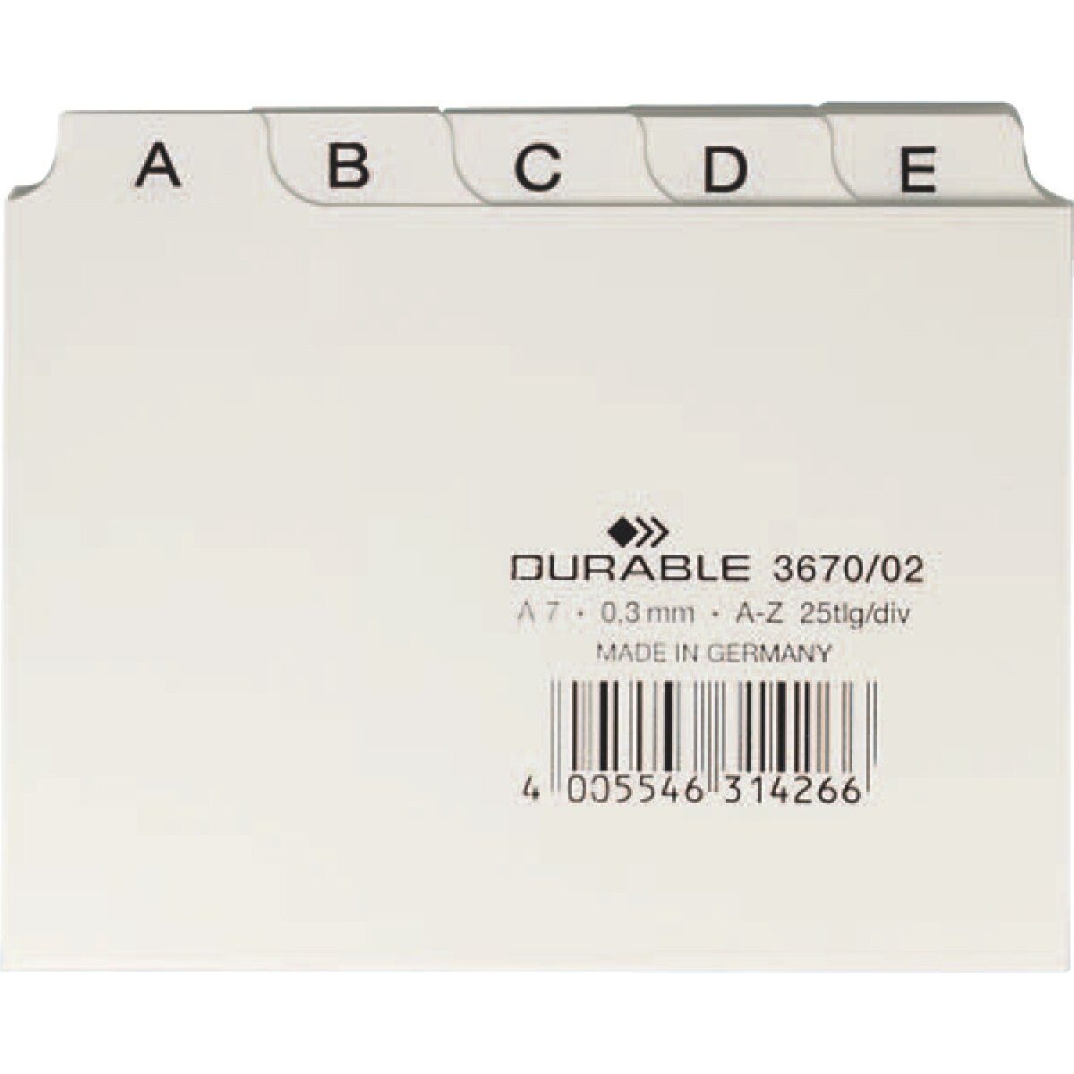 DURABLE Karteikasten Leitregister A-Z A7quer PP 25-teilig weiß
