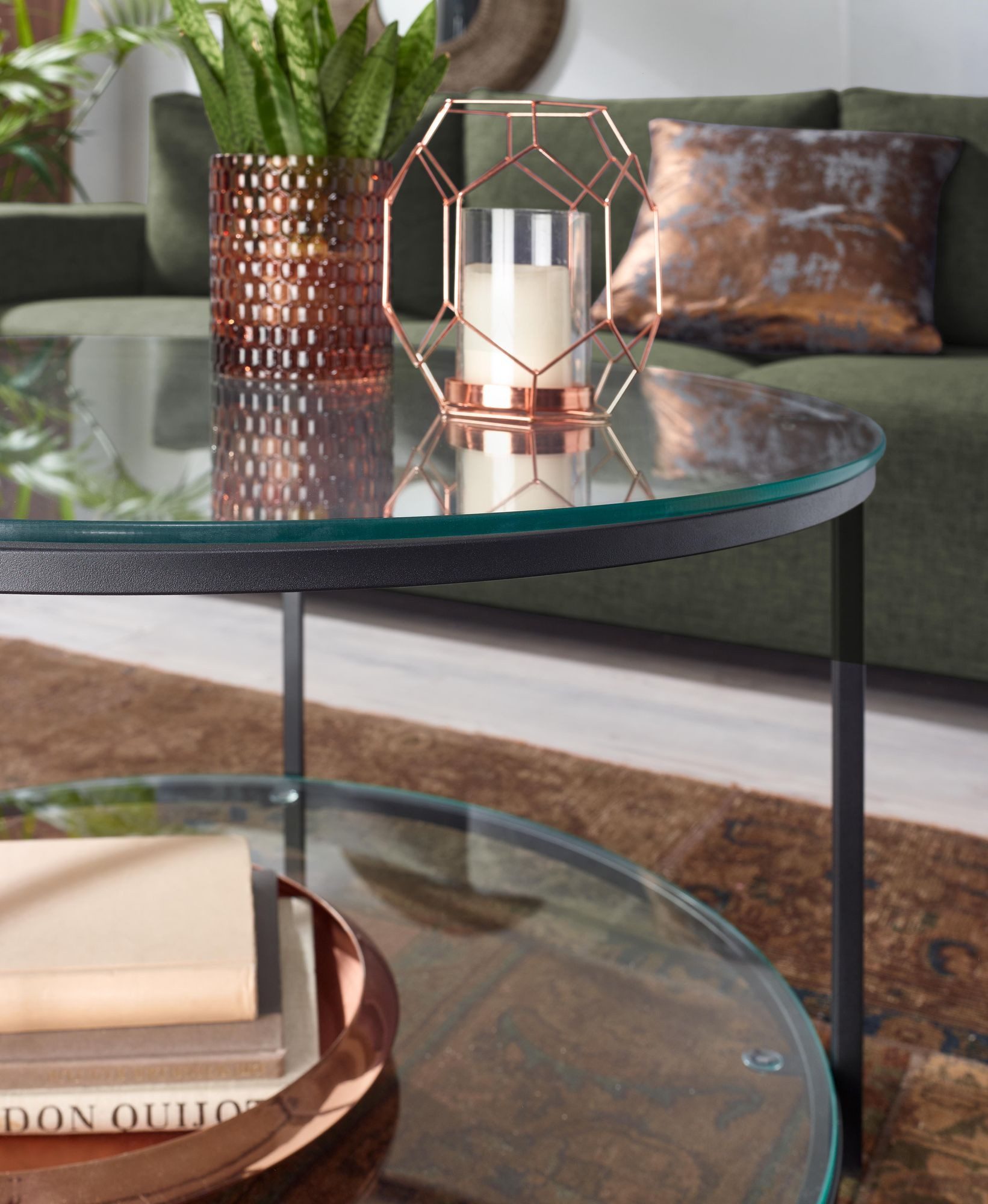 FINEBUY Couchtisch FB78983 Sofatisch Glas Wohnzimmertisch Ø 80 cm Rund Tisch Stauraum (80x80x45 cm Glas Sofatisch Rund Transparent), Wohnzimmertisch Kaffeetisch – Bild 5 von 5