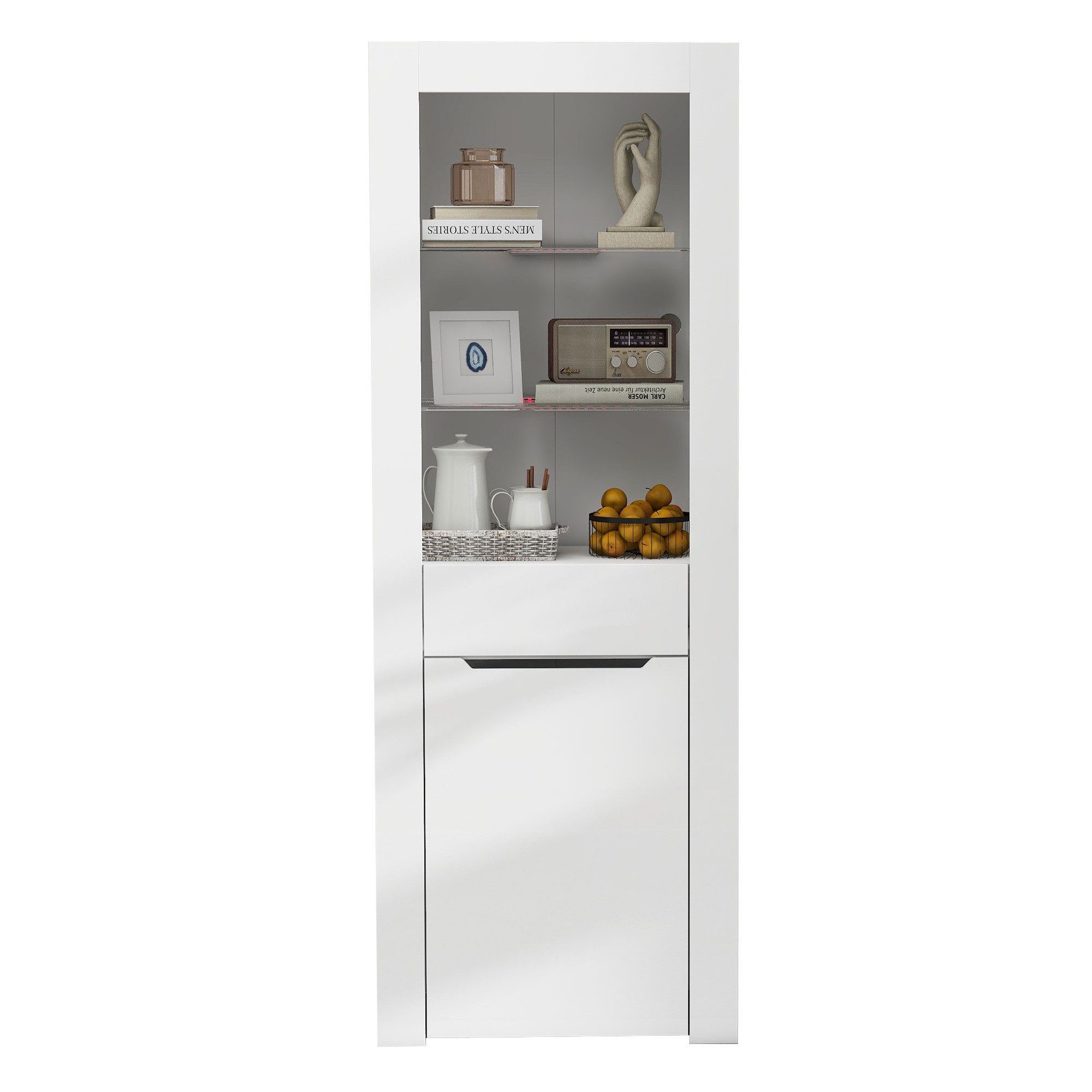 EXTSUD Vitrine Vitrine mit LED-Lichtern & Regalen, Hochglanz, Weiß/Grau modernen LED-Glasvitrine mit Hochglanz-Finish